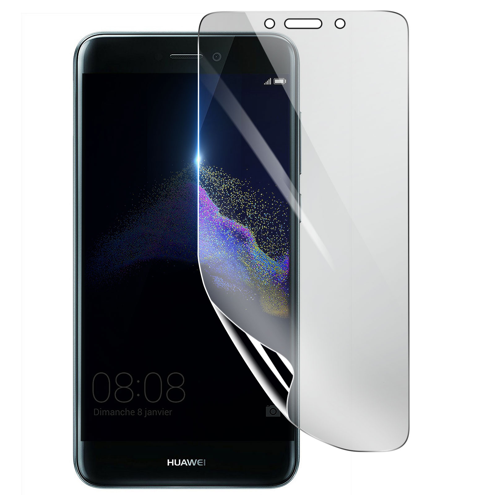 Uno smartphone con protezione schermo applicata. Lo schermo mostra l'ora. La protezione è parzialmente staccata.