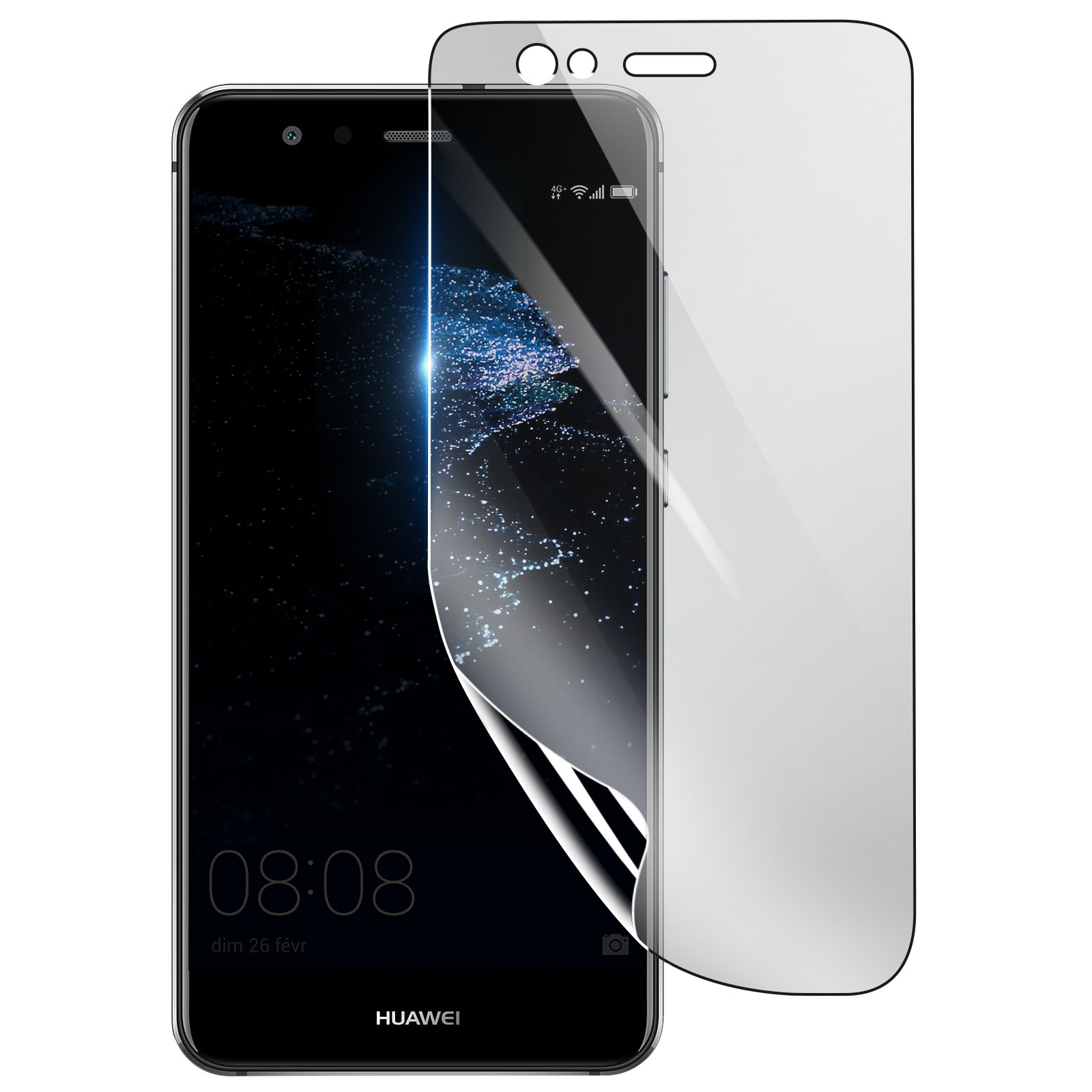 Uno smartphone con una protezione per lo schermo applicata. Il telefono è nero, la protezione è trasparente.