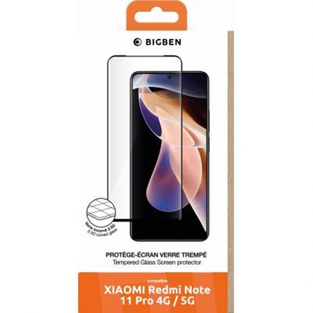 Una confezione di protezione schermo per Xiaomi Redmi Note 11 Pro 4G/5G. Ha il marchio BIGBEN e il nome del prodotto.
