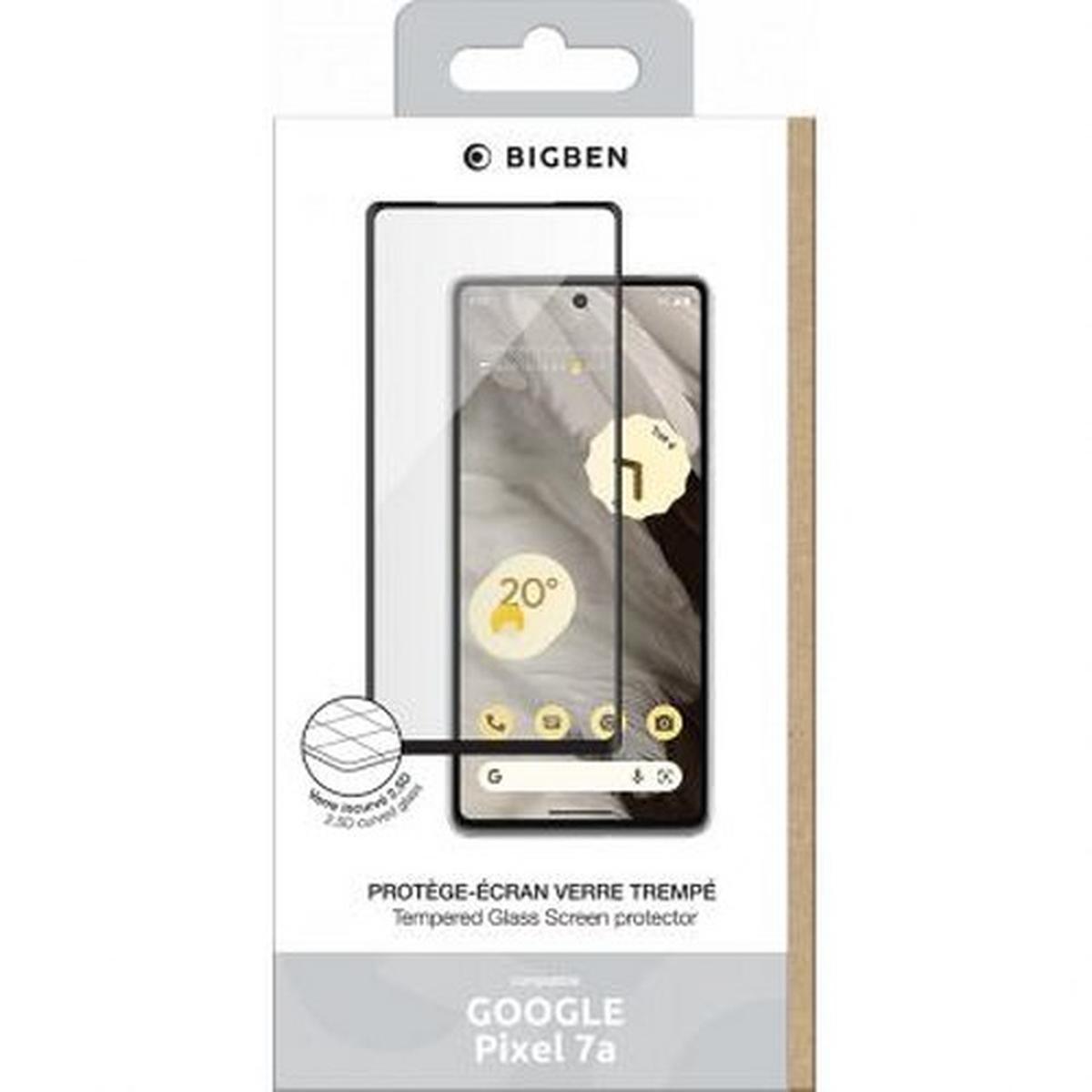 Una scatola di protezione dello schermo del telefono. Presenta uno schermo del telefono con icone e un orologio, la protezione stessa e il marchio BIGBEN.