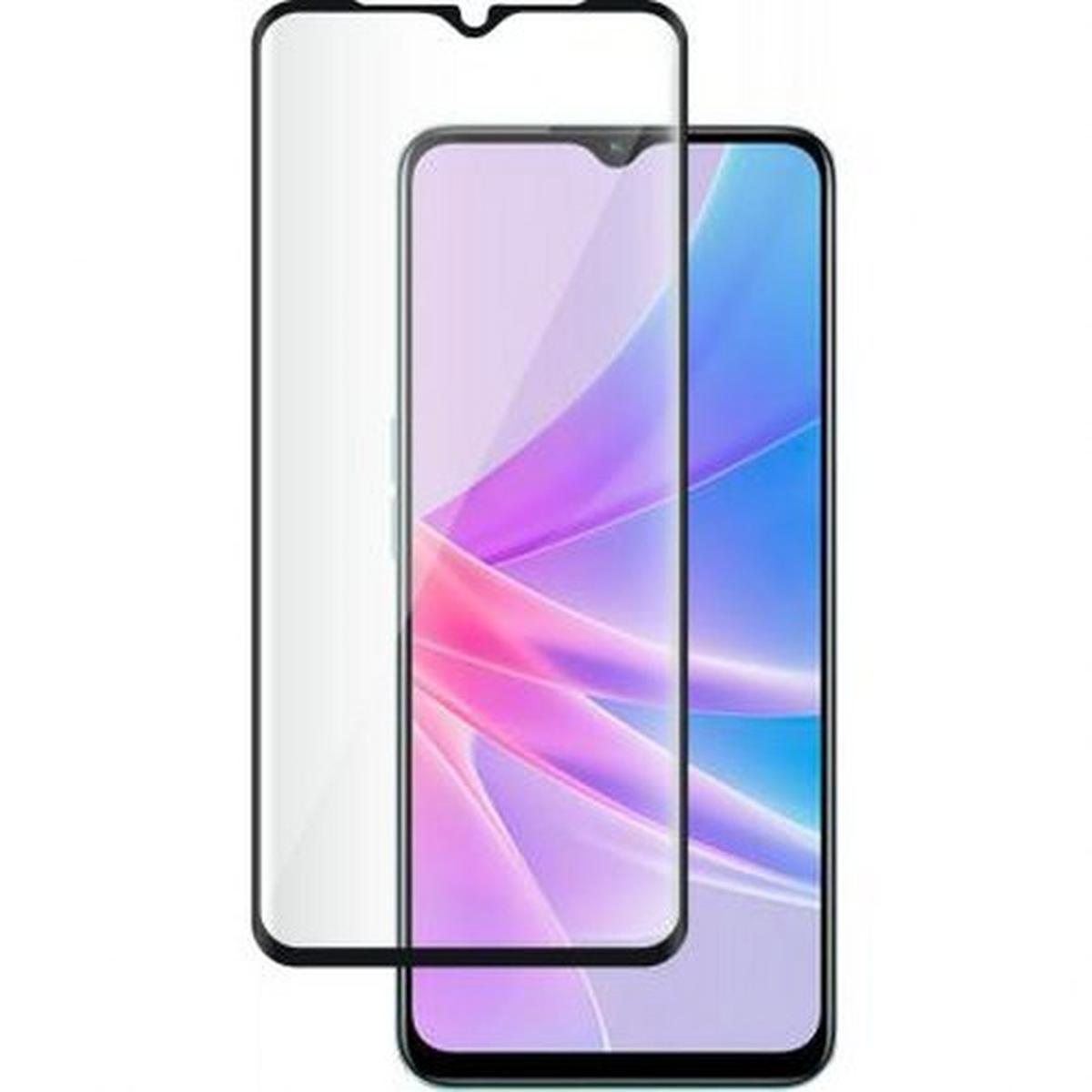 Uno smartphone con una protezione per lo schermo. Il telefono mostra uno sfondo colorato con gradienti viola, rosa e blu.