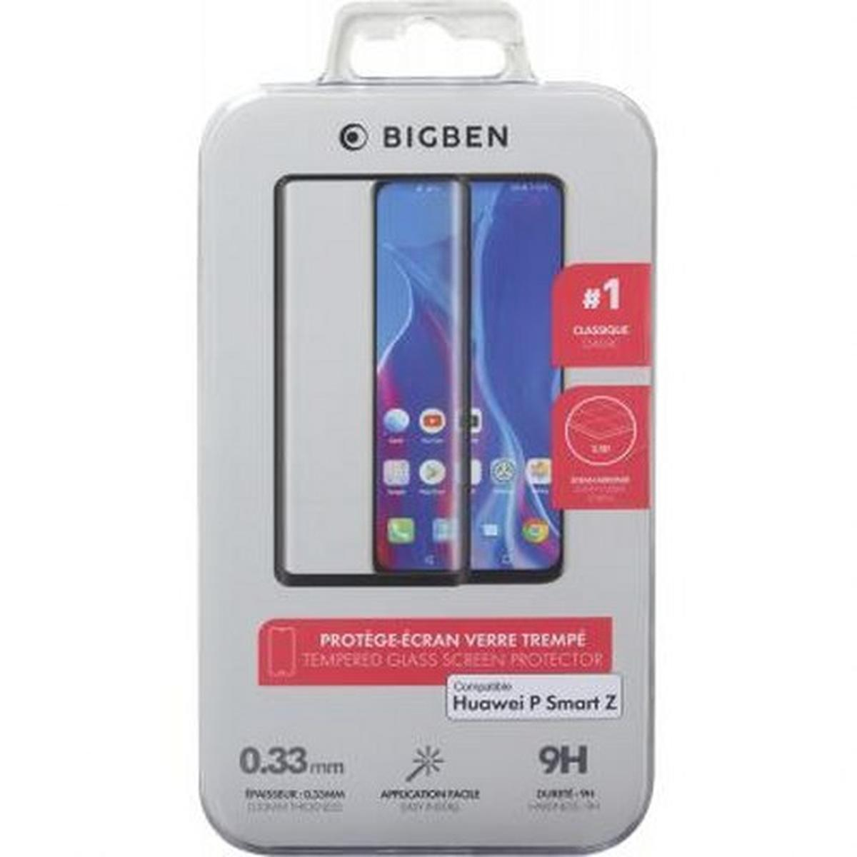 Una confezione di protezione dello schermo con un'immagine del telefono. Ha il logo 'BIGBEN', il testo 'PROTEGE-ECRAN' ed è compatibile con Huawei P Smart Z.