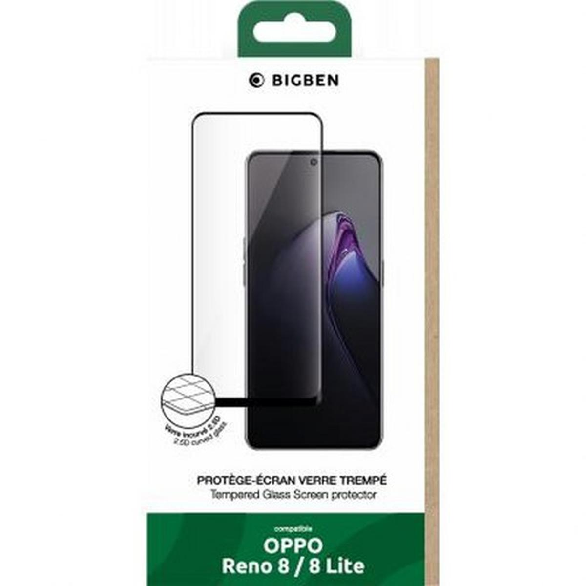 Una scatola di protezione dello schermo del telefono. Presenta un'illustrazione del telefono e il marchio BIGBEN. Dice 'Tempered Glass Screen protector'.