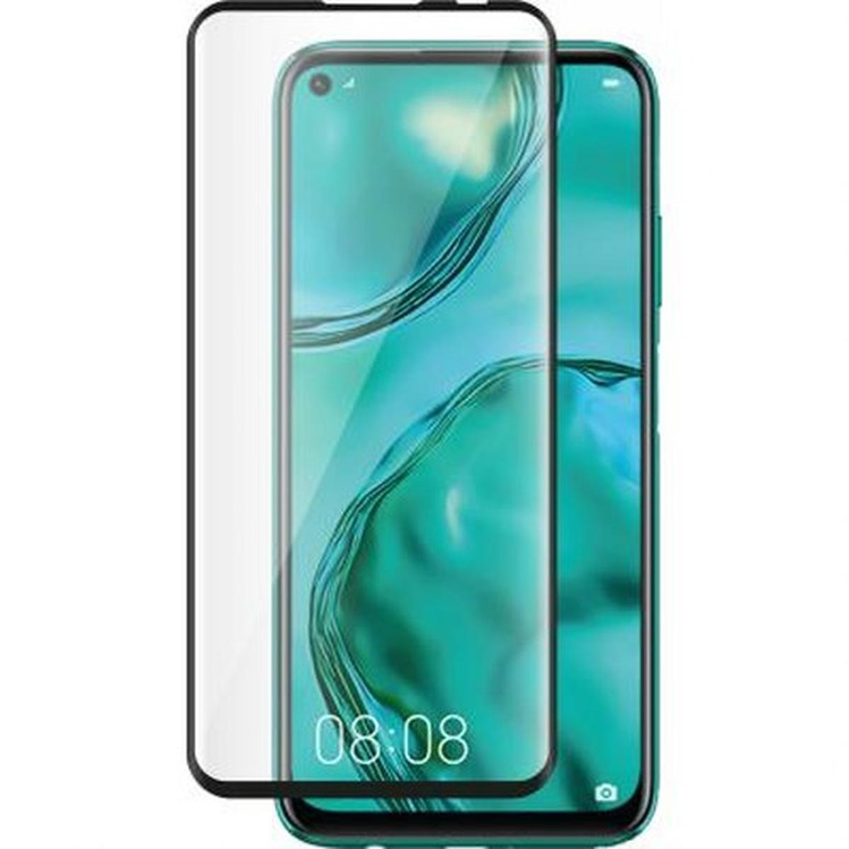 Uno smartphone con una protezione per lo schermo applicata. Lo schermo mostra uno sfondo verde acqua con un orologio digitale che indica 08:08.