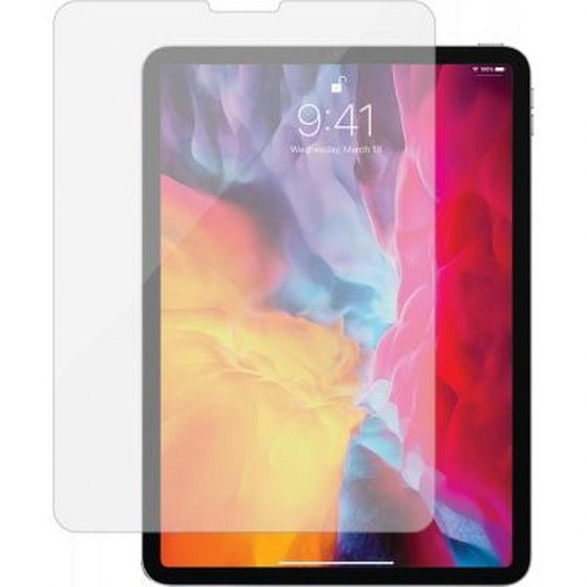 Uno schermo di tablet con vetro protettivo. Lo schermo mostra uno sfondo colorato, con l'ora 9:41 in alto.