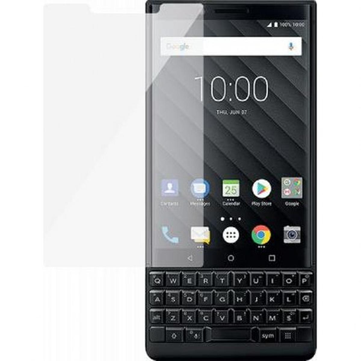 Uno smartphone nero con tastiera fisica. Lo schermo mostra le 10:00. Sono visibili icone di app. È presente una protezione schermo.