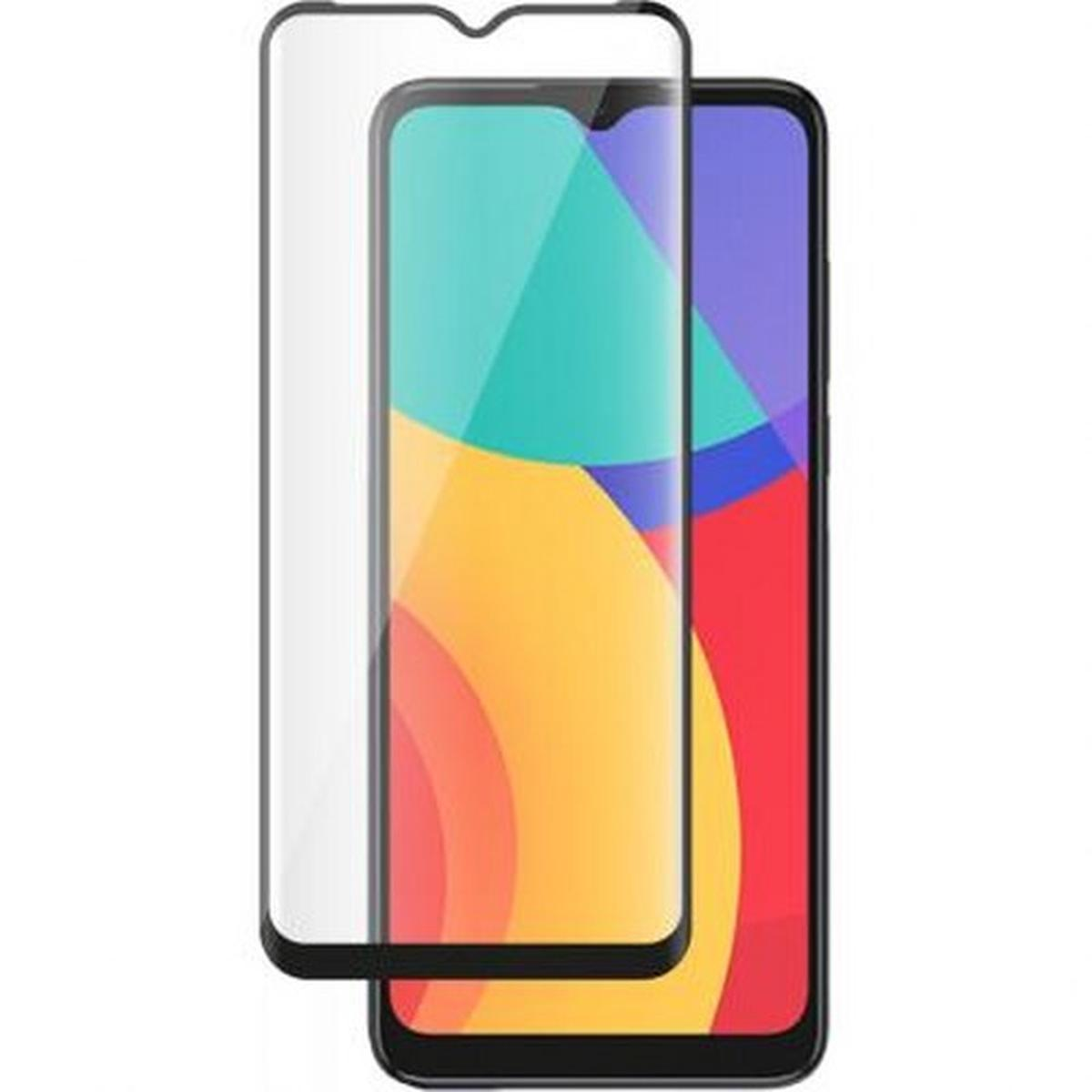 Uno smartphone con una protezione per lo schermo. Il telefono mostra un'immagine astratta colorata. La protezione è trasparente, chiara e protettiva.