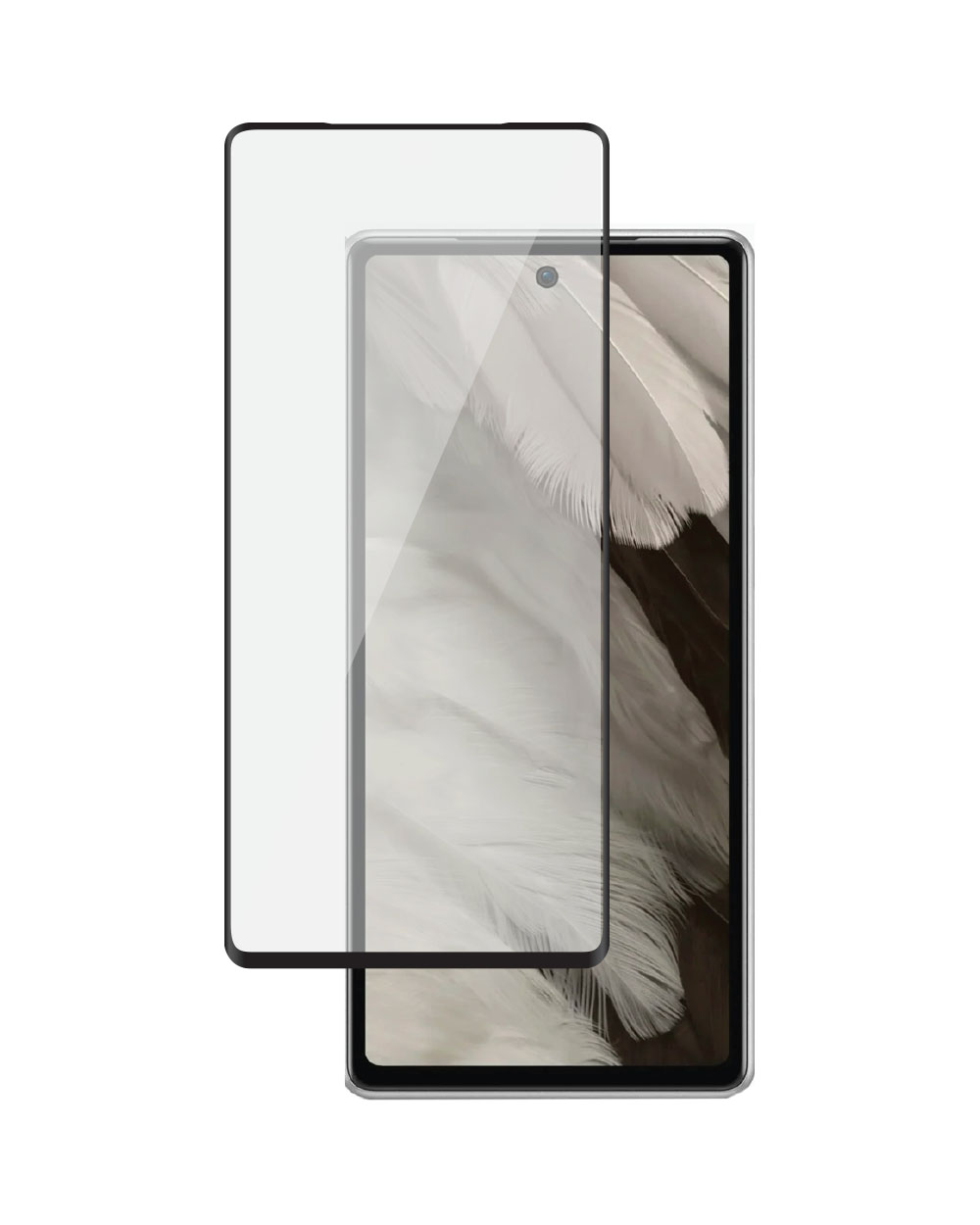 Uno smartphone con protezione schermo. Il telefono ha uno schermo bianco e una fotocamera. La protezione è trasparente.