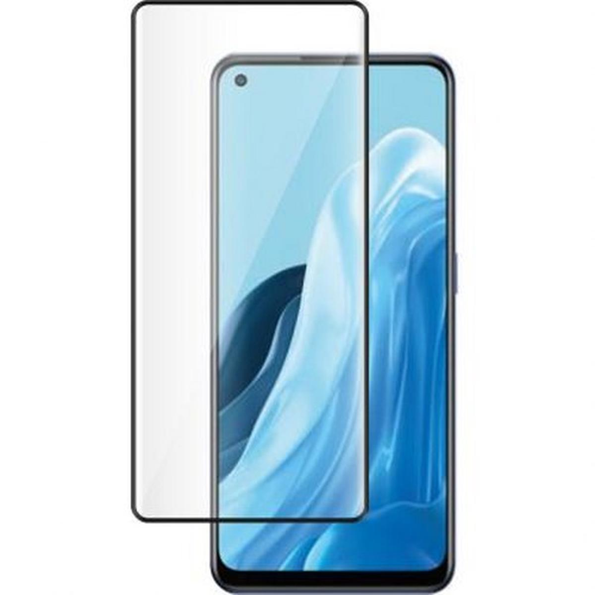 Uno smartphone con una protezione per lo schermo. Lo schermo mostra arte astratta blu. La protezione è trasparente e rettangolare.