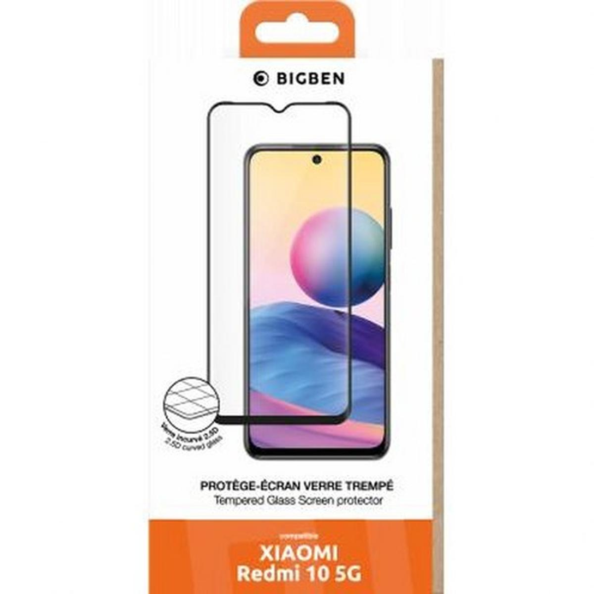 Una confezione di protezione per lo schermo del telefono. Mostra lo schermo di un telefono con uno sfondo colorato. Il marchio è Bigben.