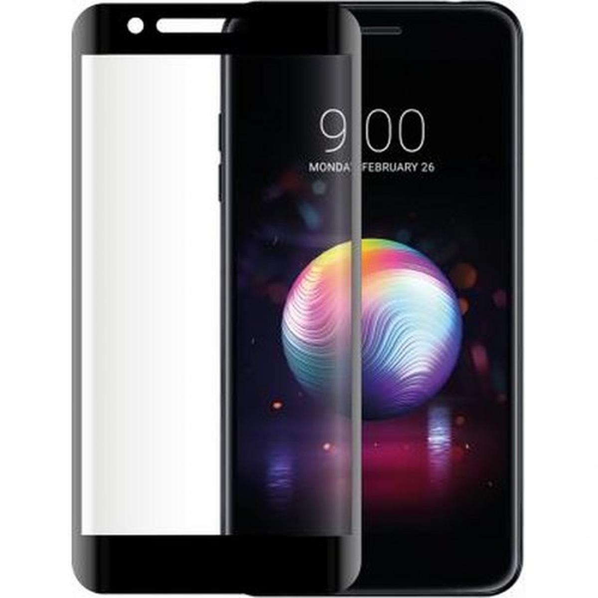 Uno smartphone con una protezione per lo schermo. Il telefono mostra l'ora, la data e un'immagine sferica colorata.
