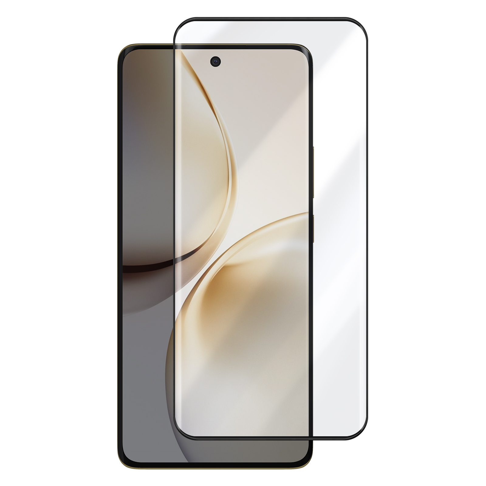 Uno smartphone con una protezione per lo schermo applicata. Il telefono è oro e nero. La protezione è trasparente.