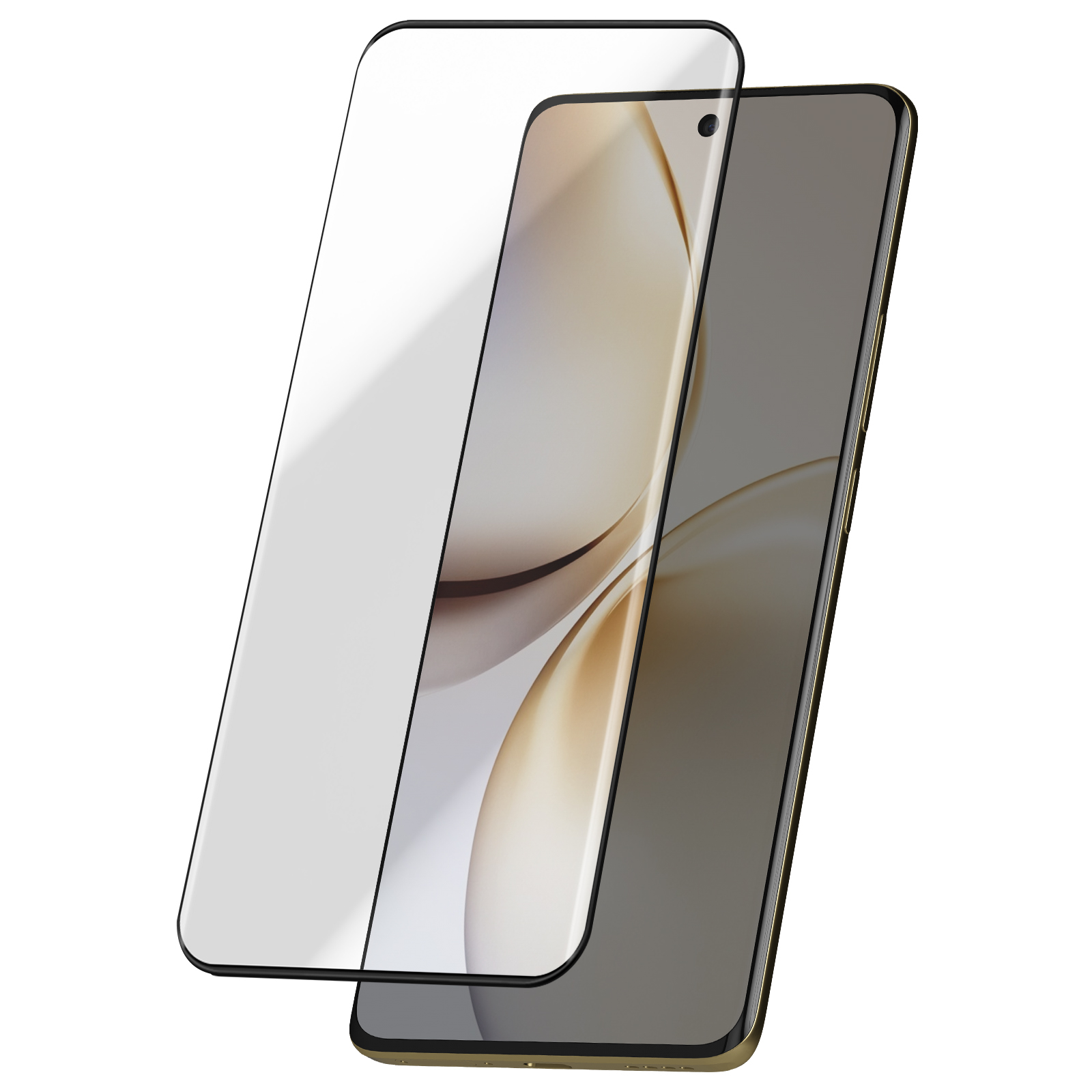 Due smartphone, uno trasparente e uno colorato, sono visualizzati sovrapposti. Entrambi hanno cornici nere e angoli arrotondati. Sfondo bianco.