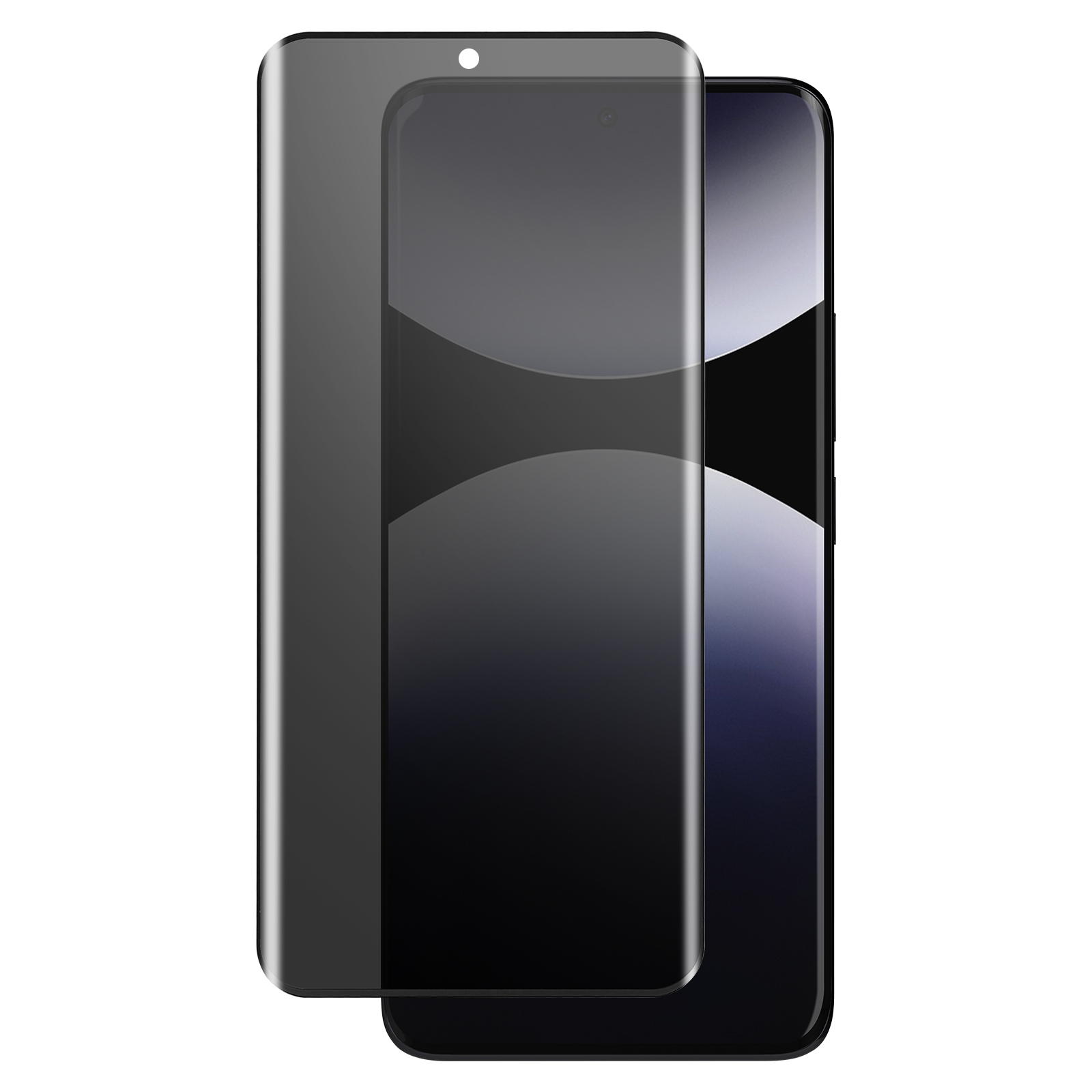 Due smartphone. Uno ha una protezione per lo schermo. La protezione e i telefoni sono neri e hanno uno sfondo bianco.