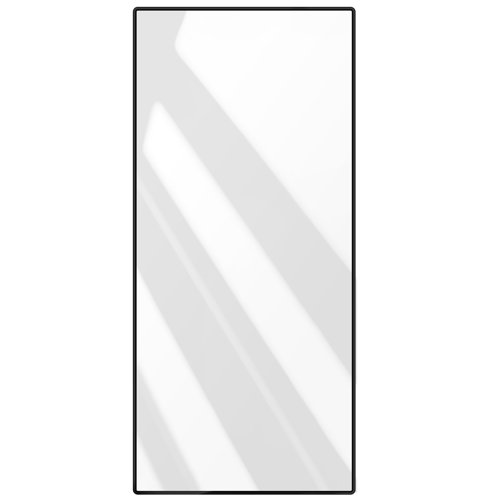 Una cornice rettangolare con interno bianco. Ombre diagonali attraversano la superficie bianca.