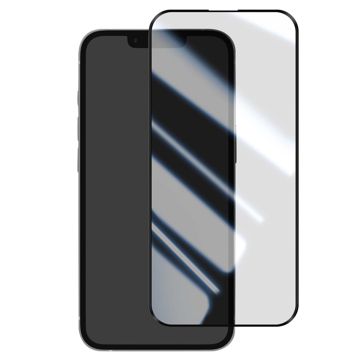 Un smartphone avec un protecteur d'écran appliqué. Le téléphone est gris foncé. Le protecteur est transparent.