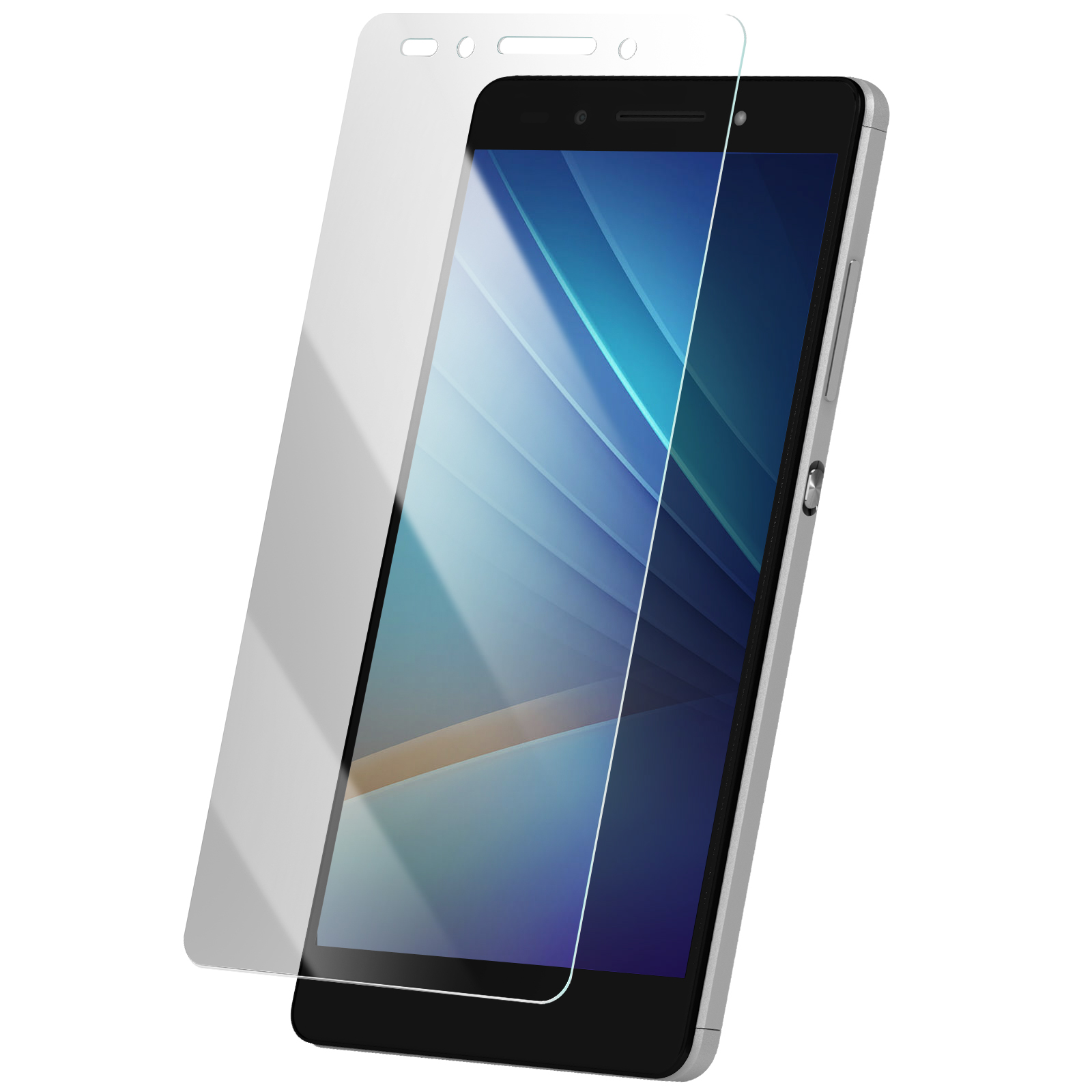 Uno smartphone con una protezione per lo schermo. Il telefono è nero e argento. La protezione è trasparente e staccata.