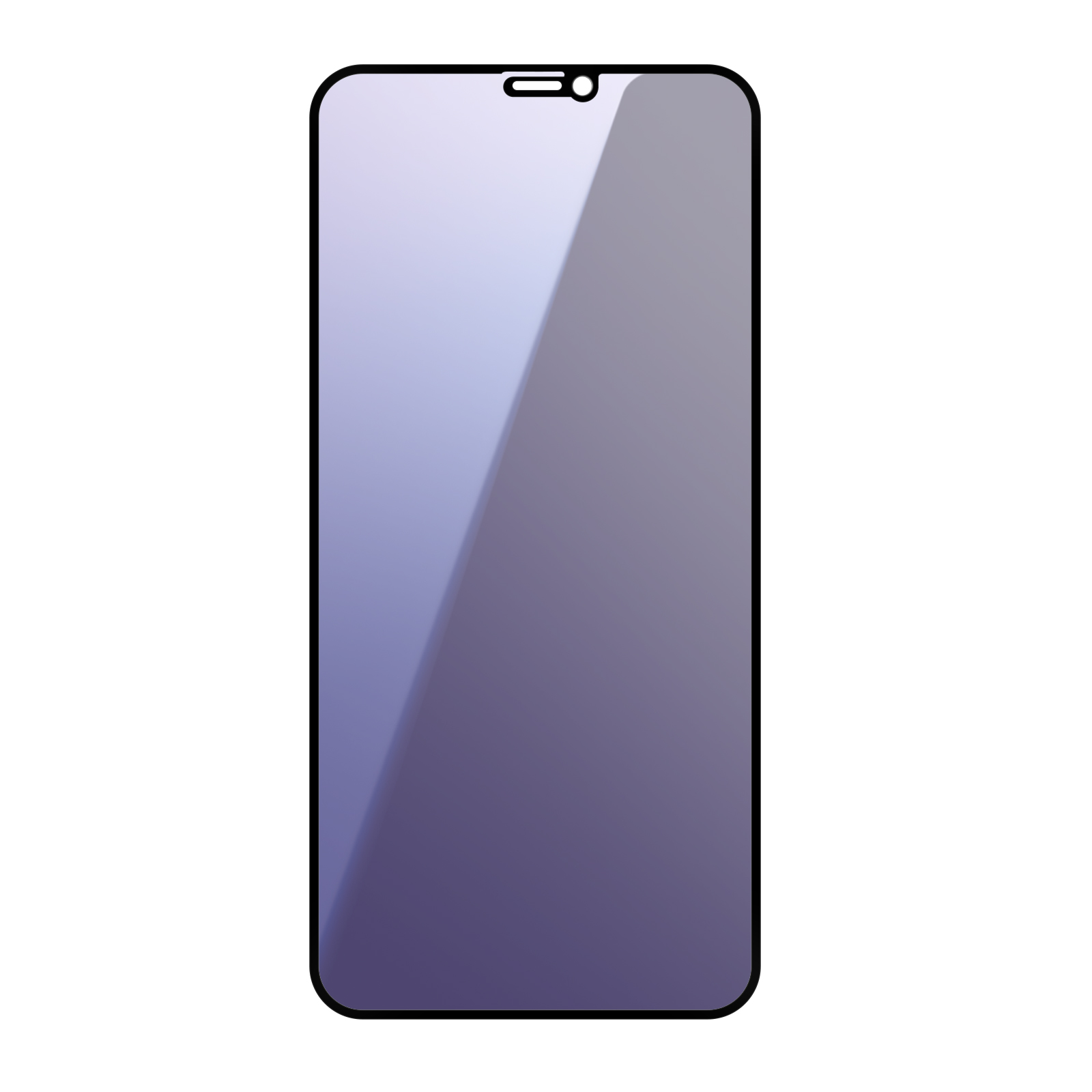 Un'illustrazione di una protezione per lo schermo dello smartphone. Lo schermo è sfumato dal viola al grigio, con un bordo nero.