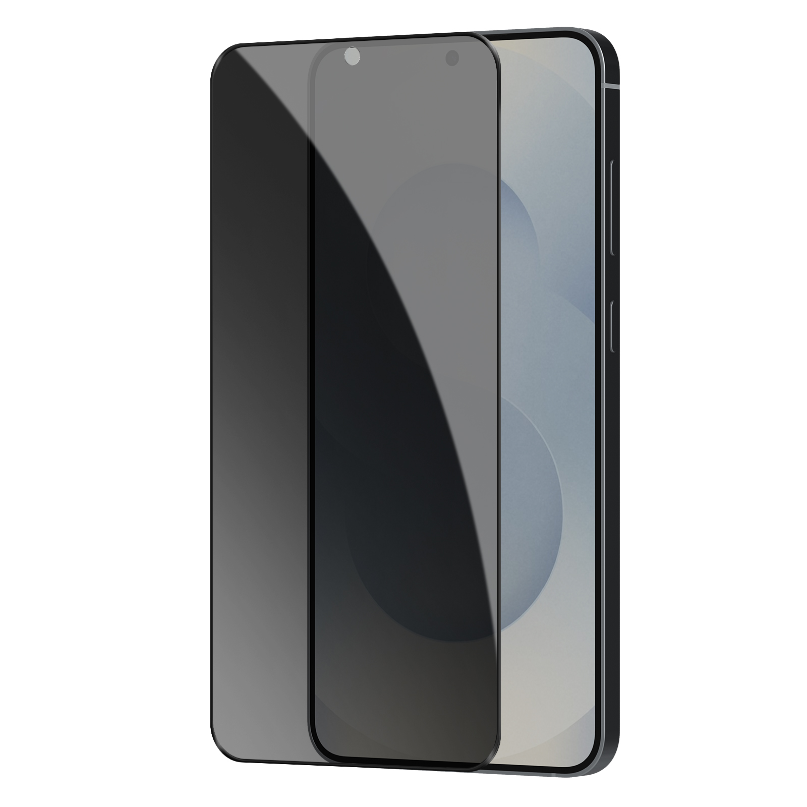 Uno smartphone con una protezione per lo schermo applicata. La protezione per lo schermo è scura e copre lo schermo del telefono.