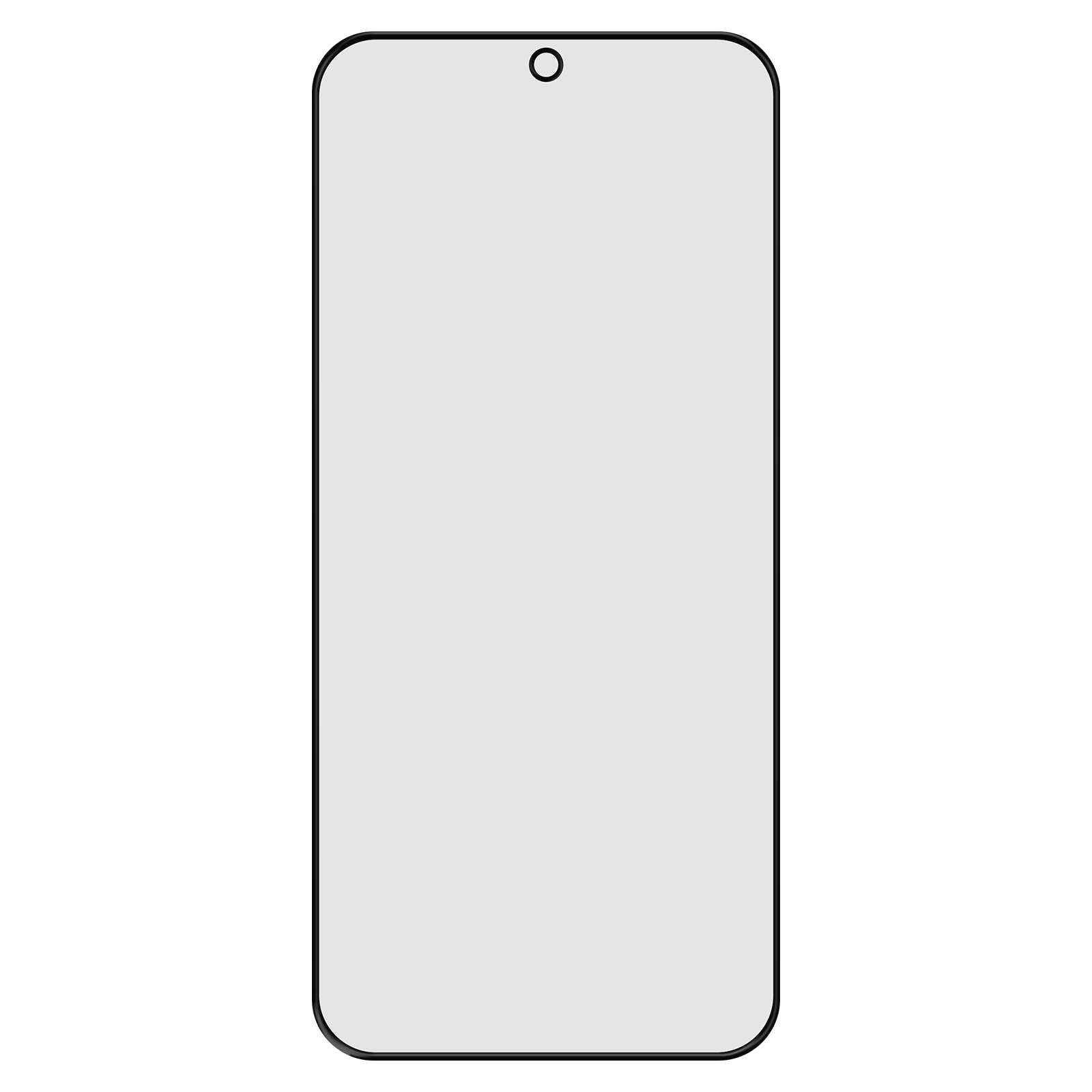 Uno schermo per smartphone con bordo nero e un piccolo ritaglio per la fotocamera in alto. Lo schermo è grigio chiaro.