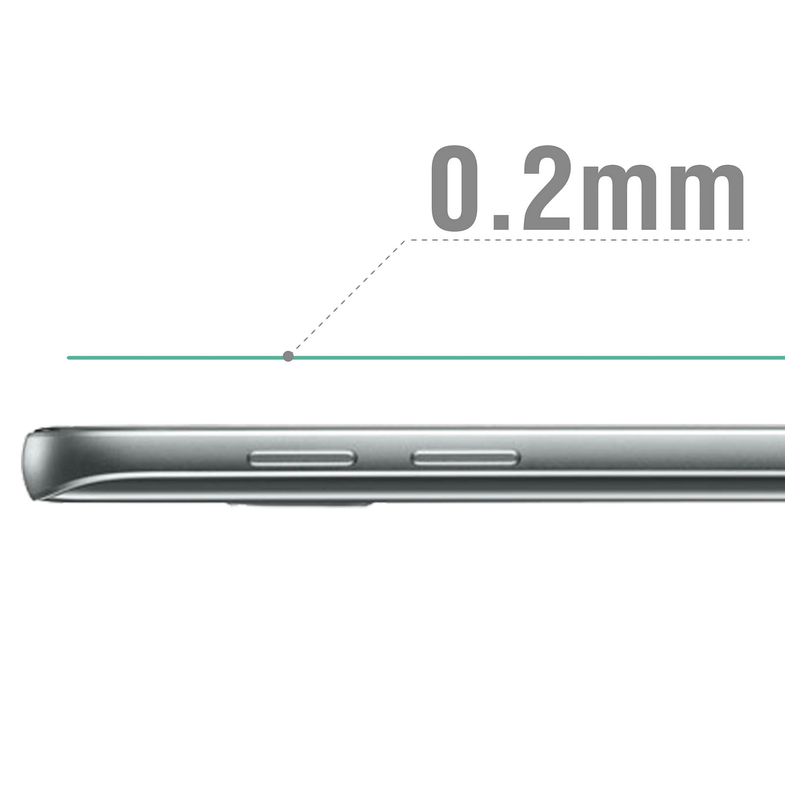 Bordo di un telefono. Il testo recita 0,2 mm, con una linea che punta dal testo al telefono.