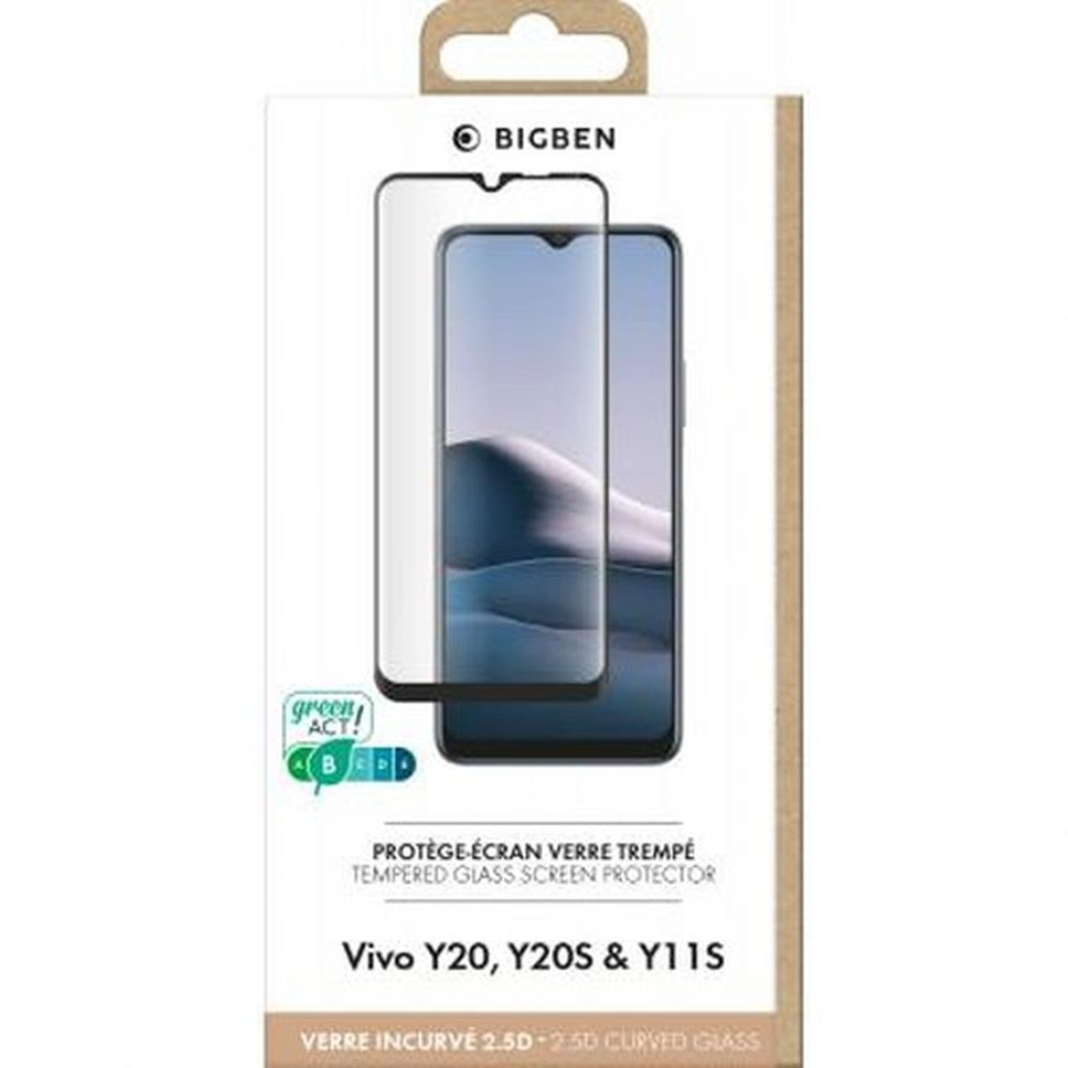 Een smartphone screenprotector doos. Het toont een telefoon met een screenprotector en de doos heeft tekst in het Frans en Engels.