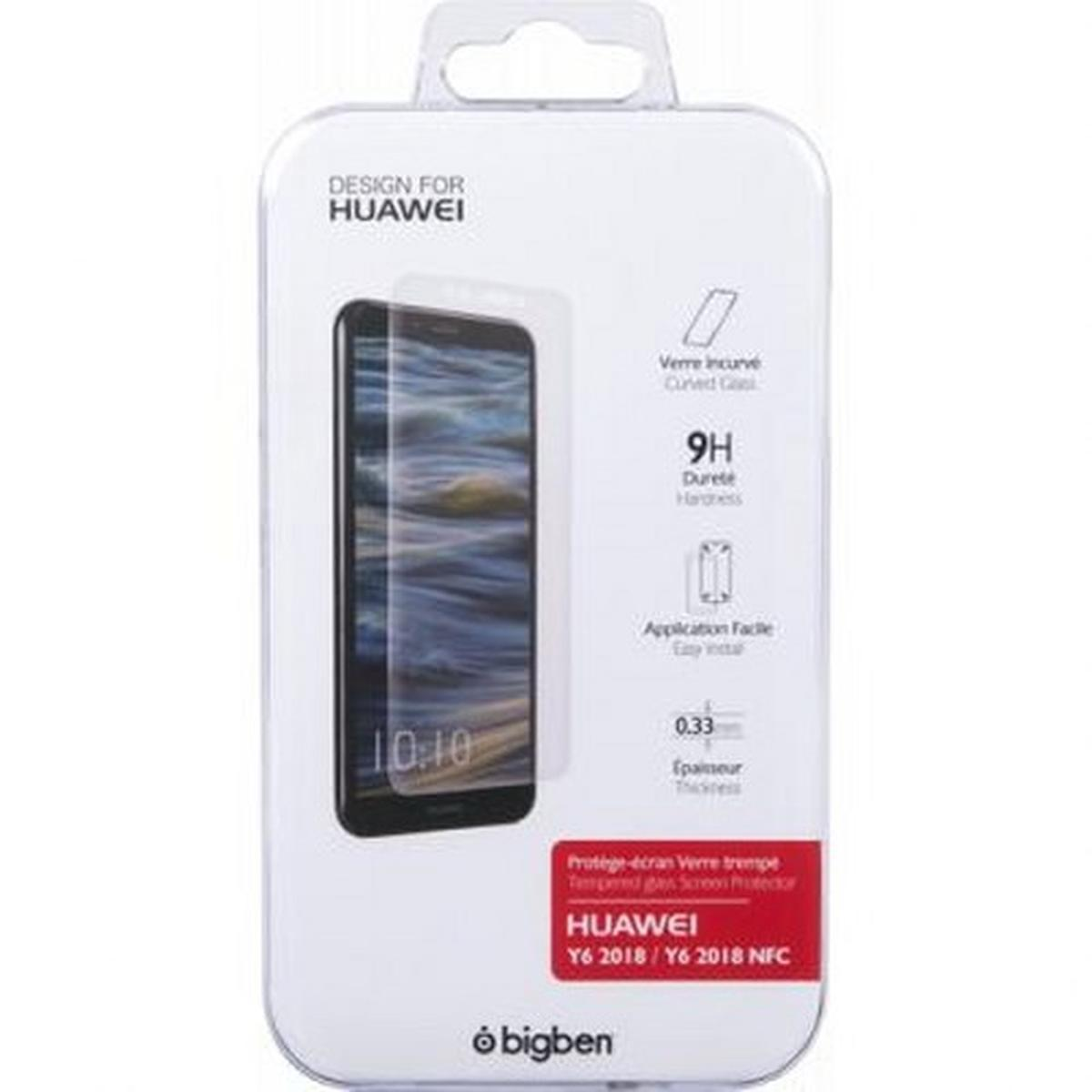 Un proteggi schermo per smartphone Huawei Y6 2018. La confezione mostra un telefono e i dettagli del prodotto.