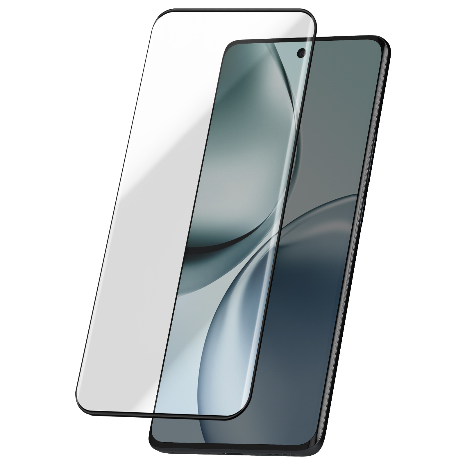 Due telefoni con protezioni schermo. Un protettore trasparente, uno con schermo oscurato. Cornice telefono nera su sfondo bianco.