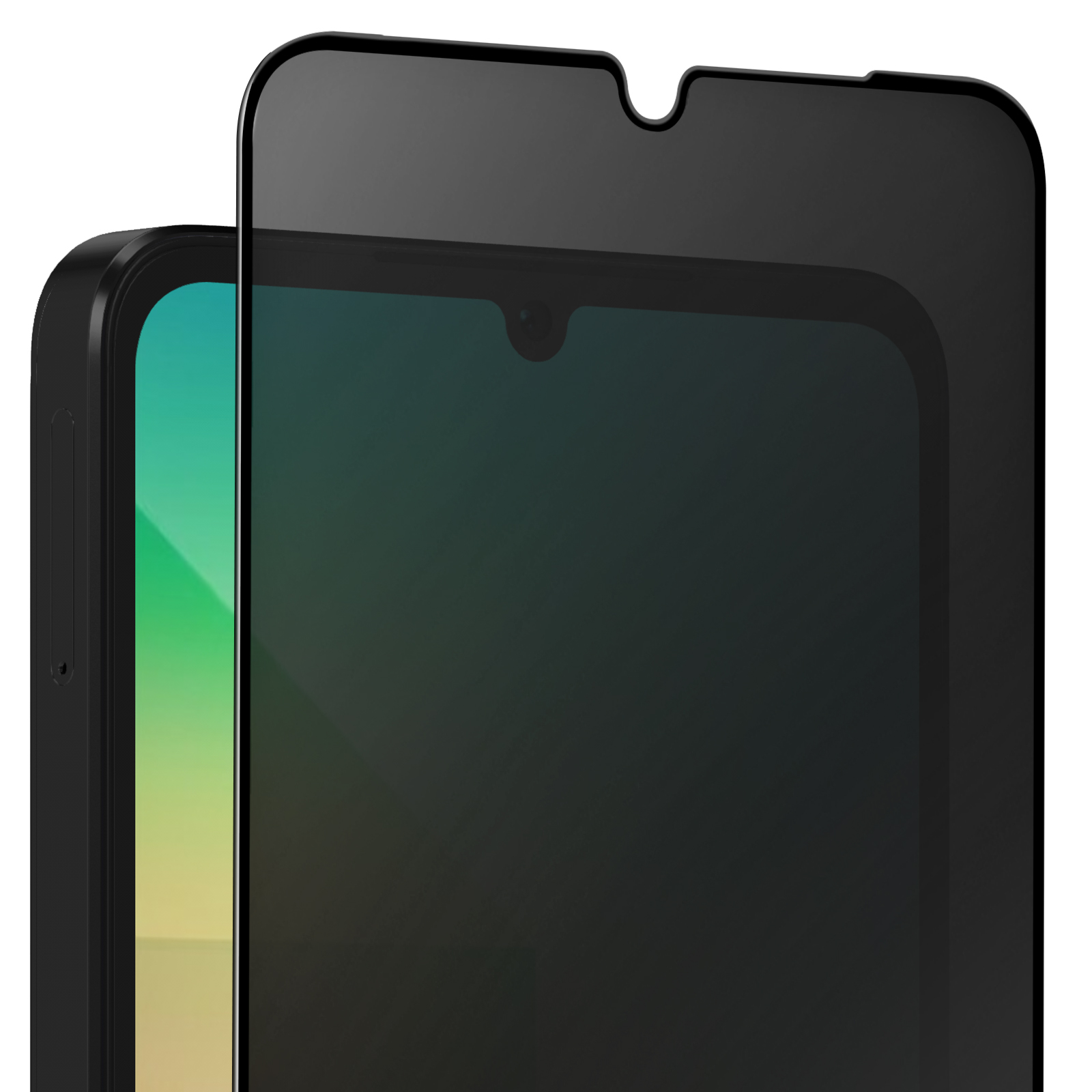 Primo piano di due smartphone, uno con protezione schermo. La protezione è scura, con lo schermo del telefono sotto.