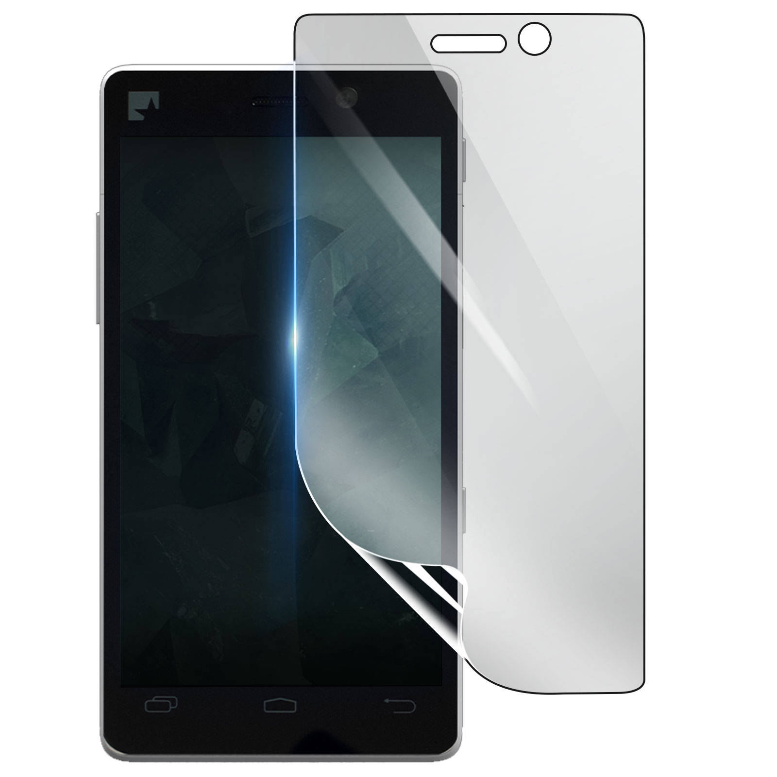 Uno smartphone con una protezione per lo schermo applicata. La protezione viene staccata, rivelando lo schermo.