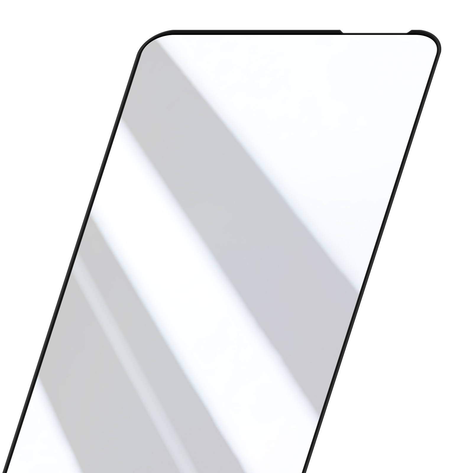 Uno schermo di smartphone con cornice nera. Le ombre di una finestra sono proiettate sullo schermo bianco.