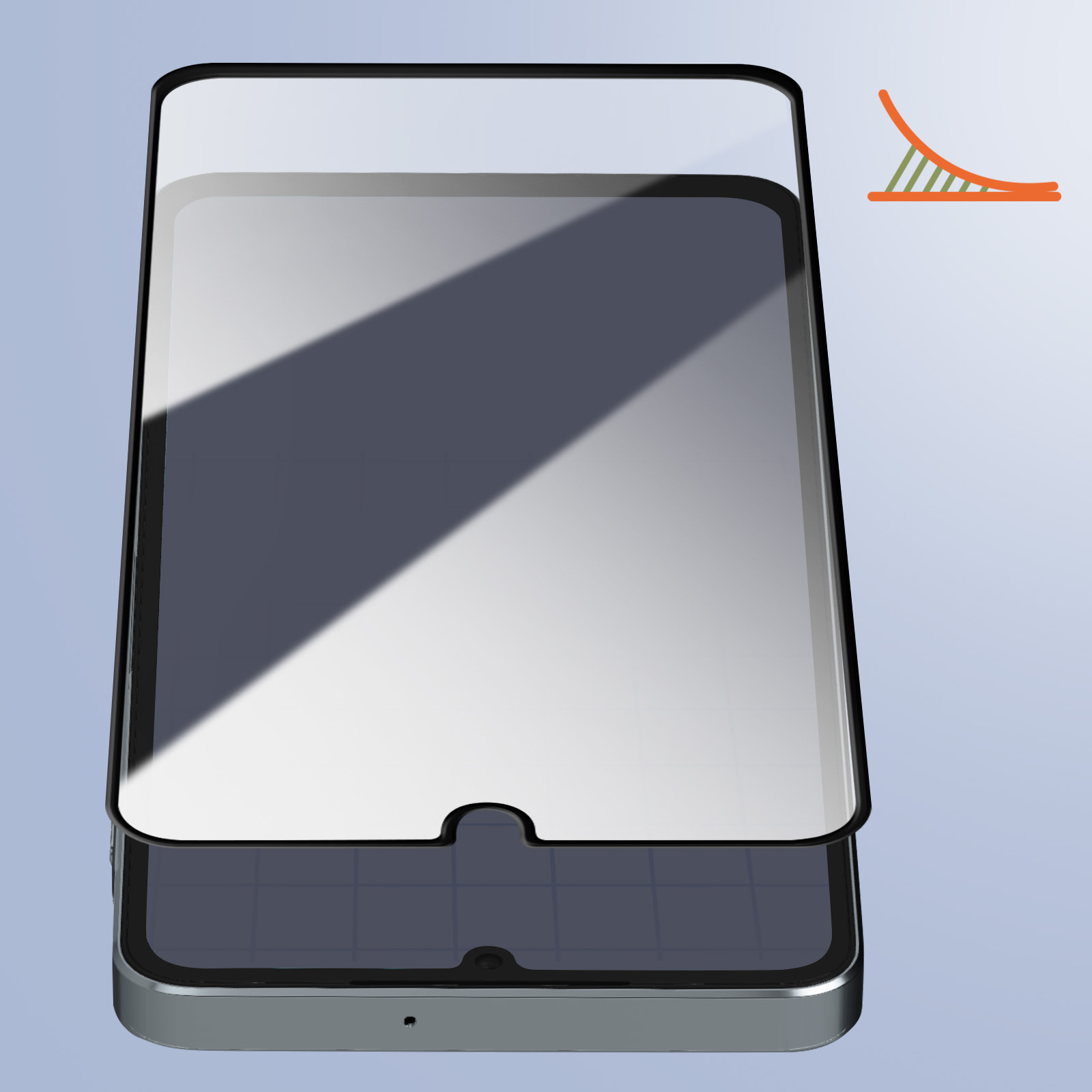 Uno smartphone con protezione schermo applicata. La protezione è parzialmente sollevata. Un'ombra è proiettata sullo schermo.