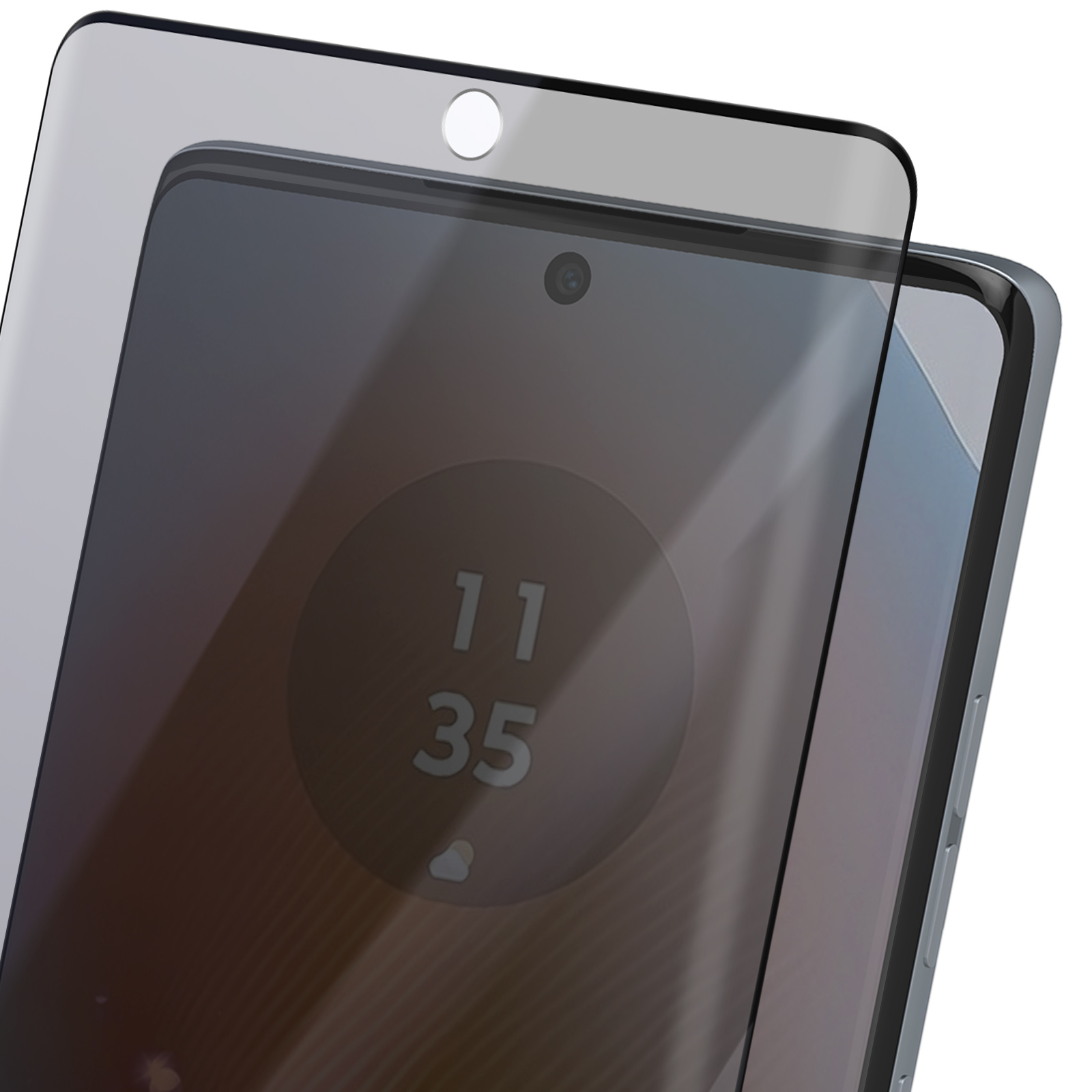Uno smartphone con protezione schermo. Lo schermo mostra l'ora 11:35. C'è una fotocamera e un sensore di luce in alto.