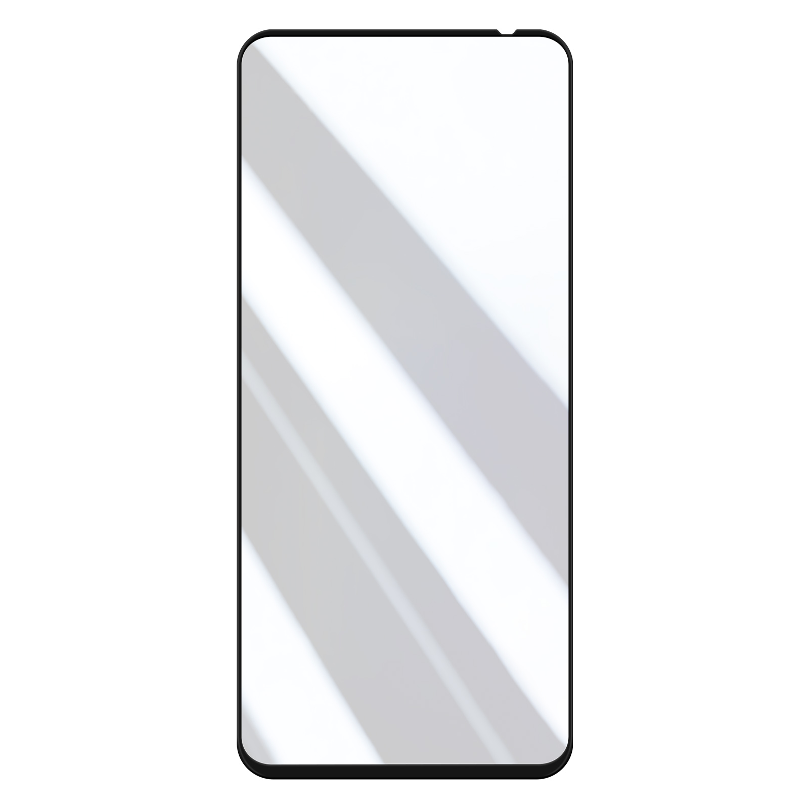Schermo di smartphone, bordo nero, sfondo bianco con ombre diagonali.