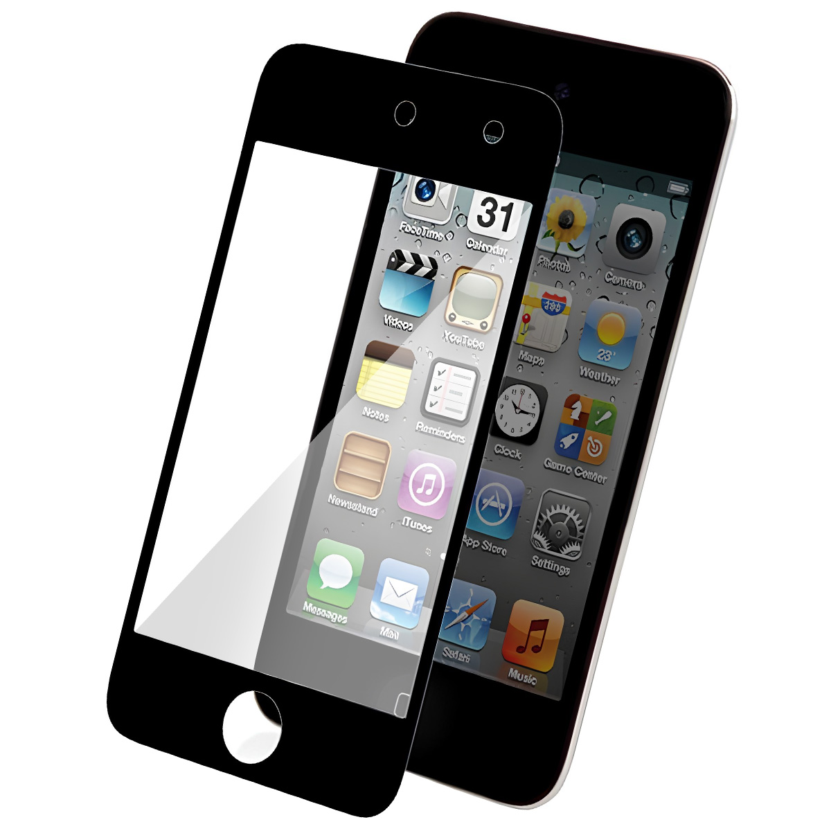 Due smartphone neri affiancati. Uno ha lo schermo vuoto, l'altro visualizza app. Entrambi su sfondo bianco.