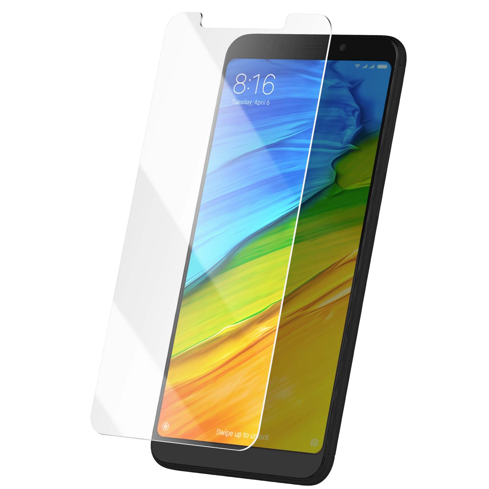 Uno smartphone con una protezione per lo schermo. Il telefono mostra l'ora. La protezione è trasparente e leggermente sollevata.