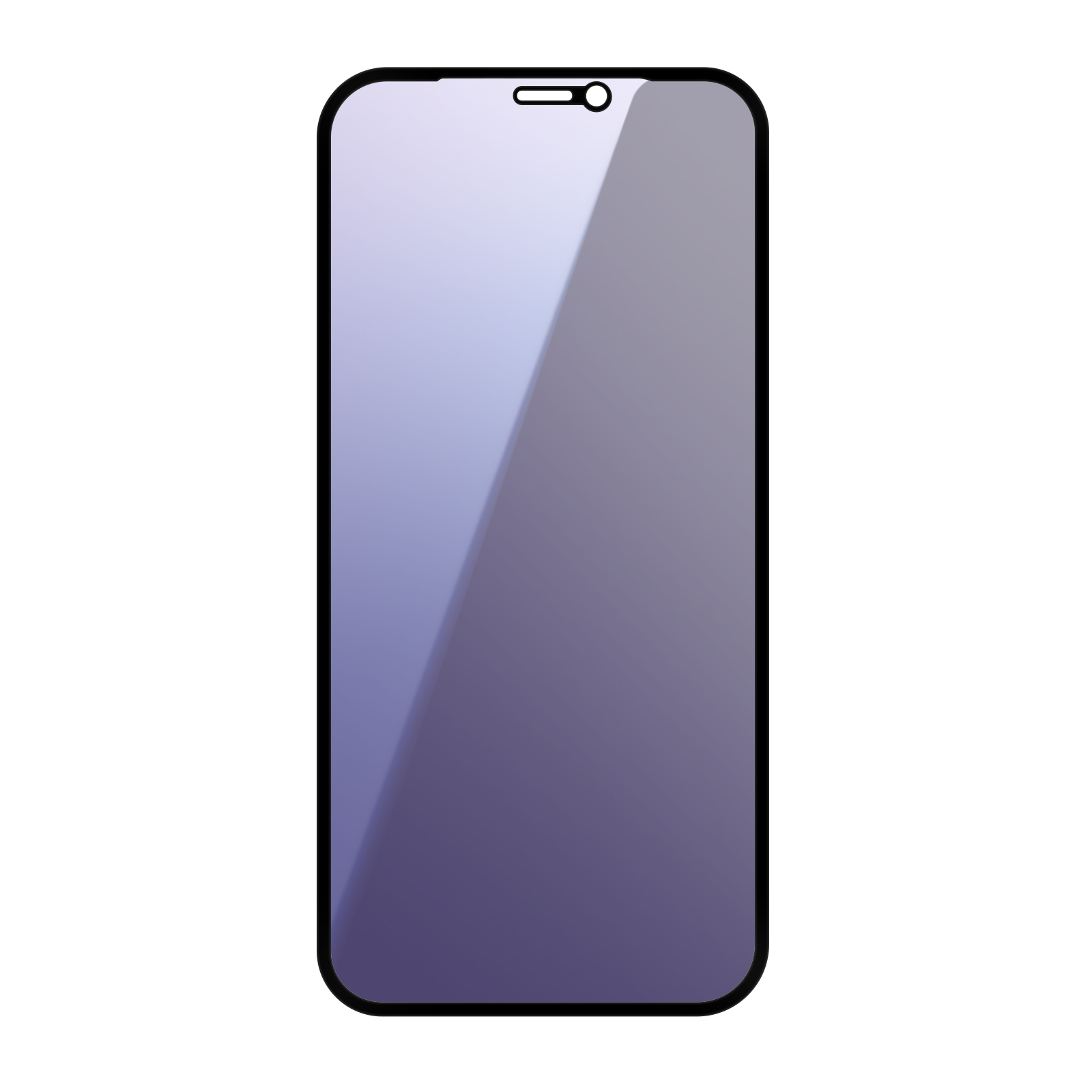 Uno smartphone con schermo sfumato, cornice nera e tacca per la fotocamera anteriore, isolato su sfondo bianco.