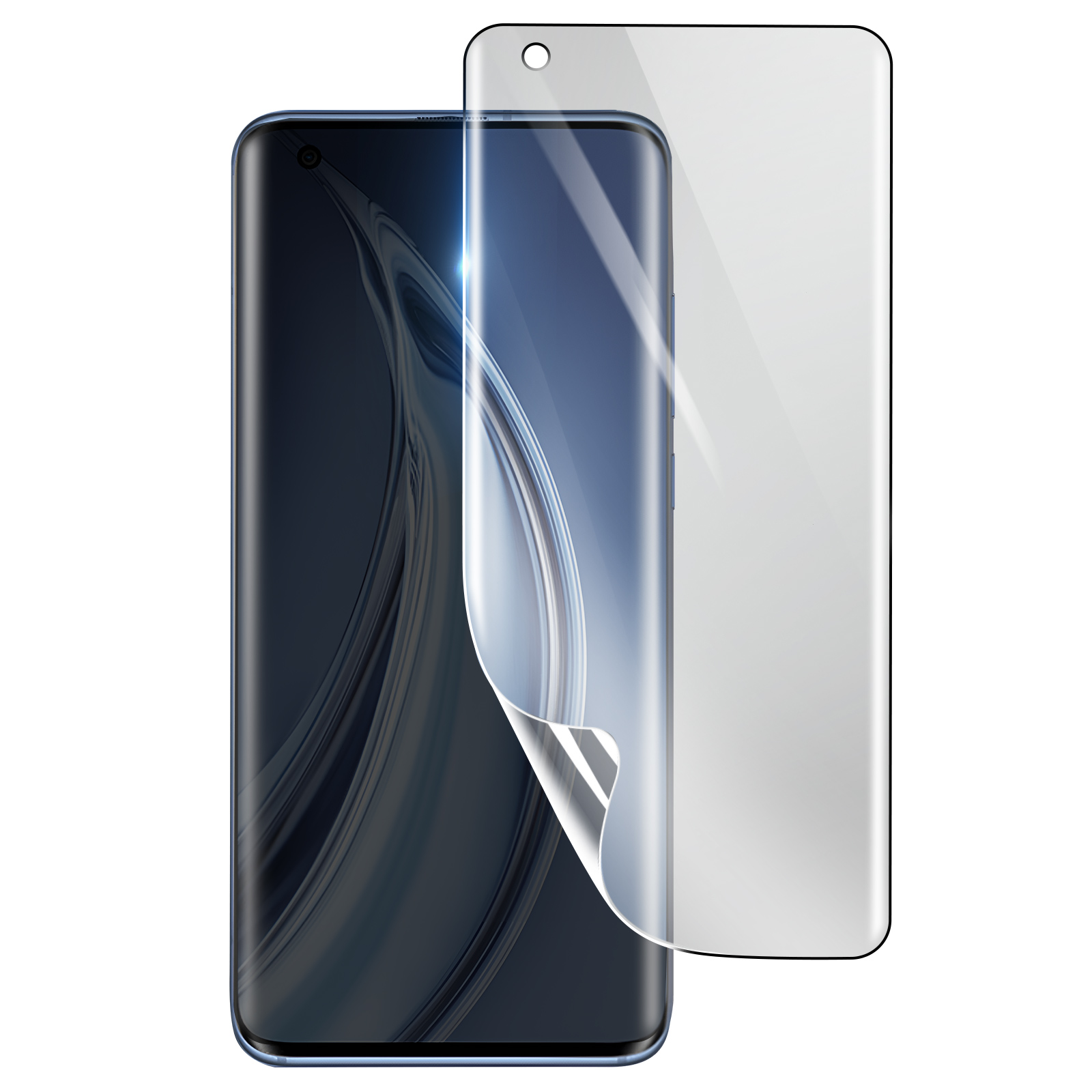 Uno smartphone con una protezione per lo schermo in fase di applicazione. La protezione è staccata, rivelando lo schermo del telefono.