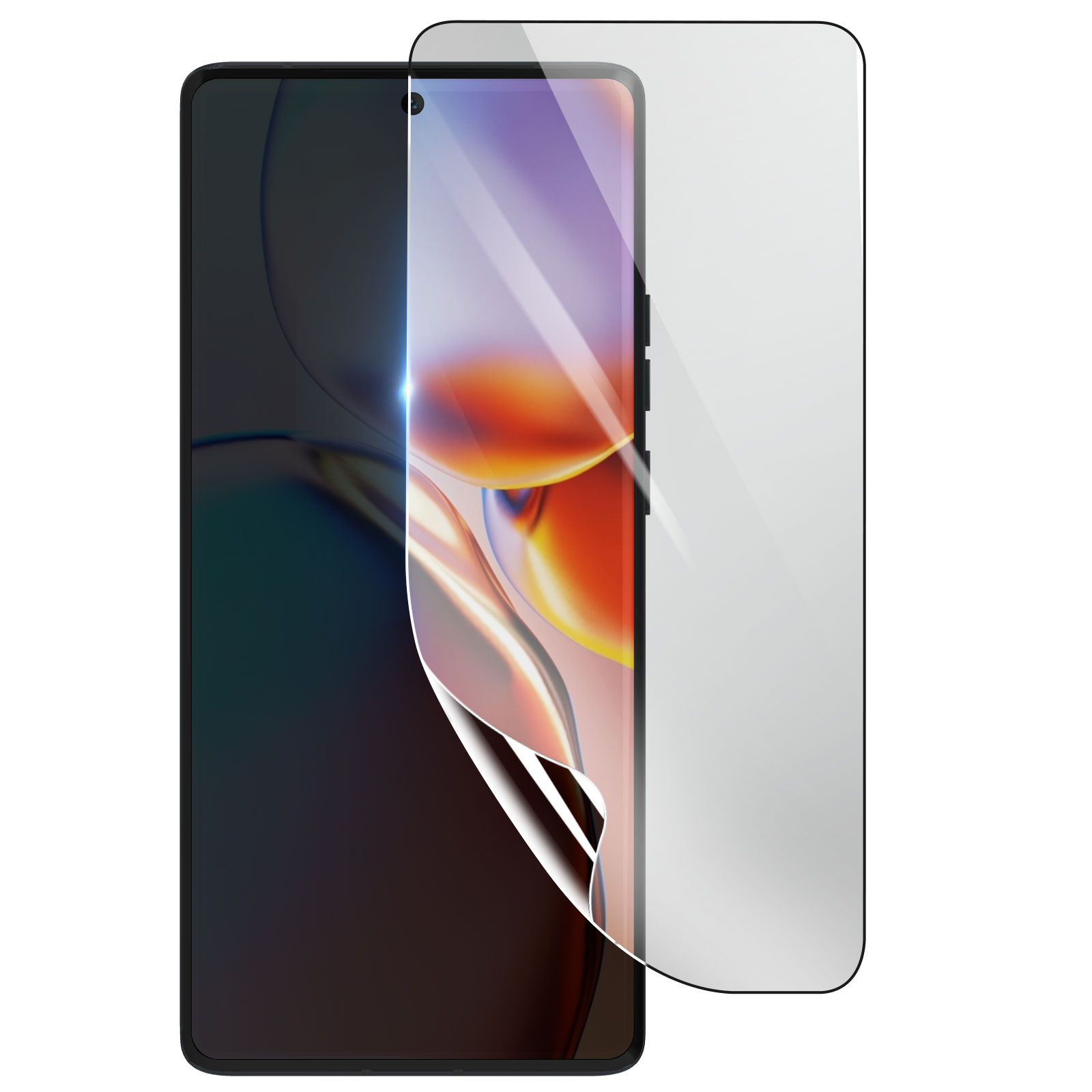 Uno smartphone con una protezione per lo schermo applicata. La protezione per lo schermo è parzialmente staccata.