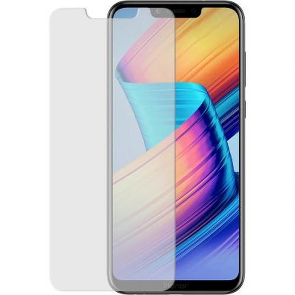 Uno smartphone con una protezione per lo schermo applicata. Lo schermo mostra forme astratte colorate. A sinistra c'è una protezione bianca.
