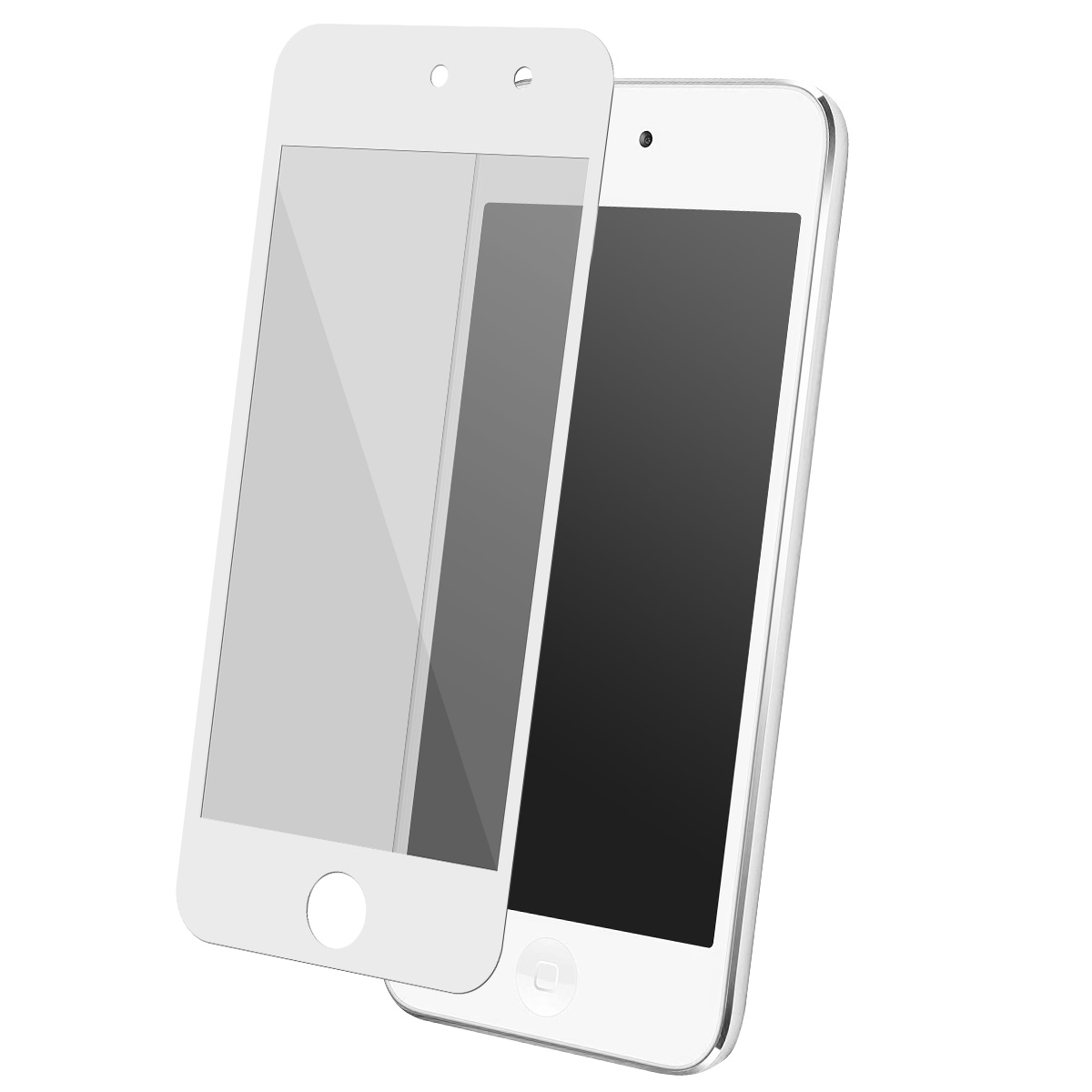 Twee witte smartphones met zwarte en grijze schermen. De ene overlapt de andere iets. De achtergrond is wit.