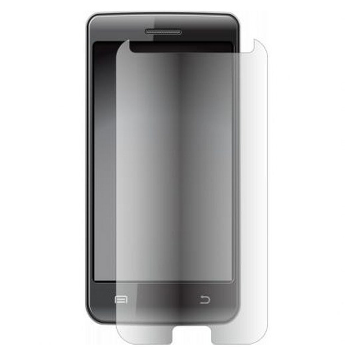 Viene mostrato uno smartphone nero con una protezione per lo schermo sul display.