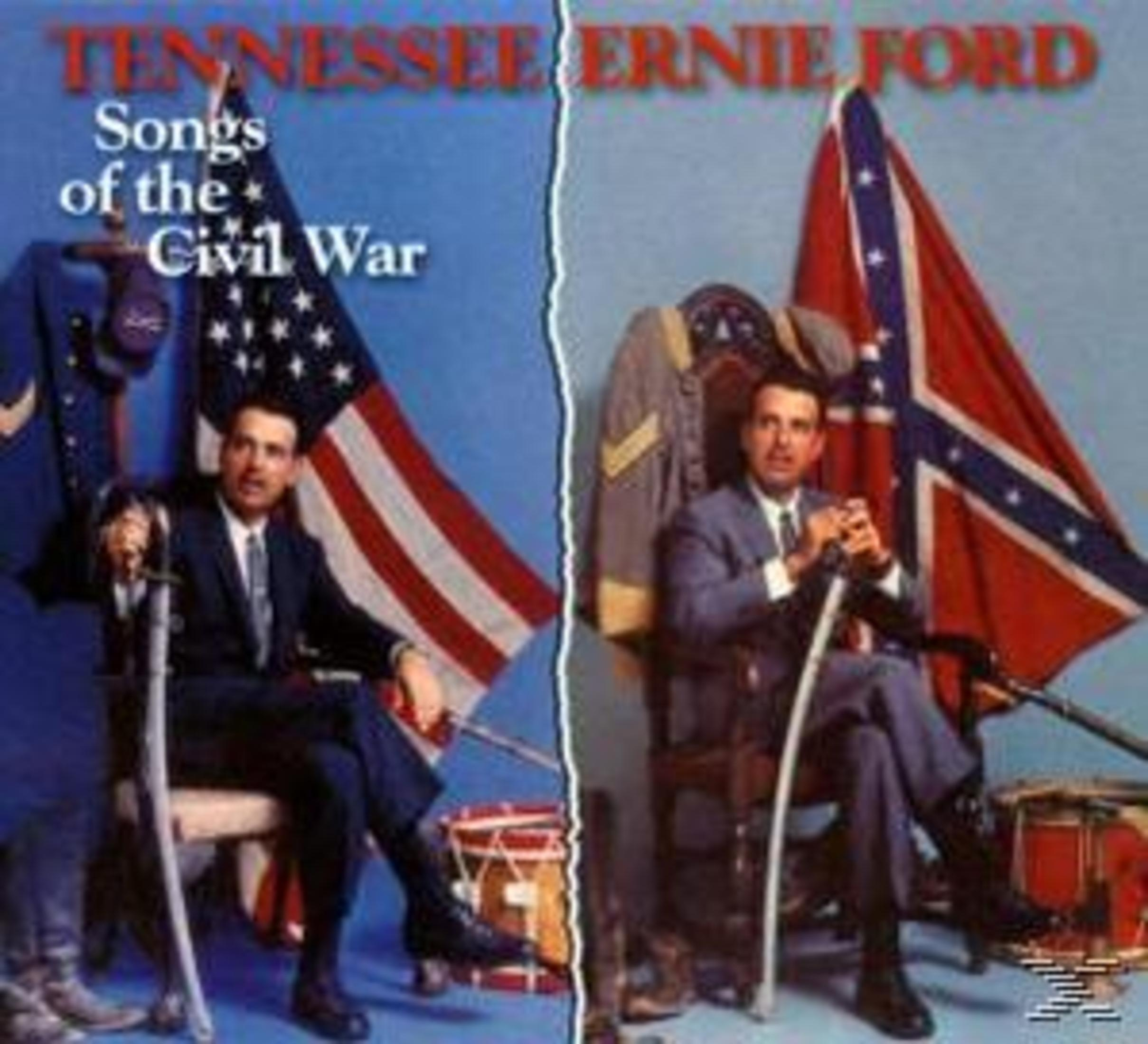 Albumcover zeigt Tennessee Ernie Ford, geteilt durch US- und Konföderiertenflaggen. Ford trägt einen Anzug und hält einen Stab.