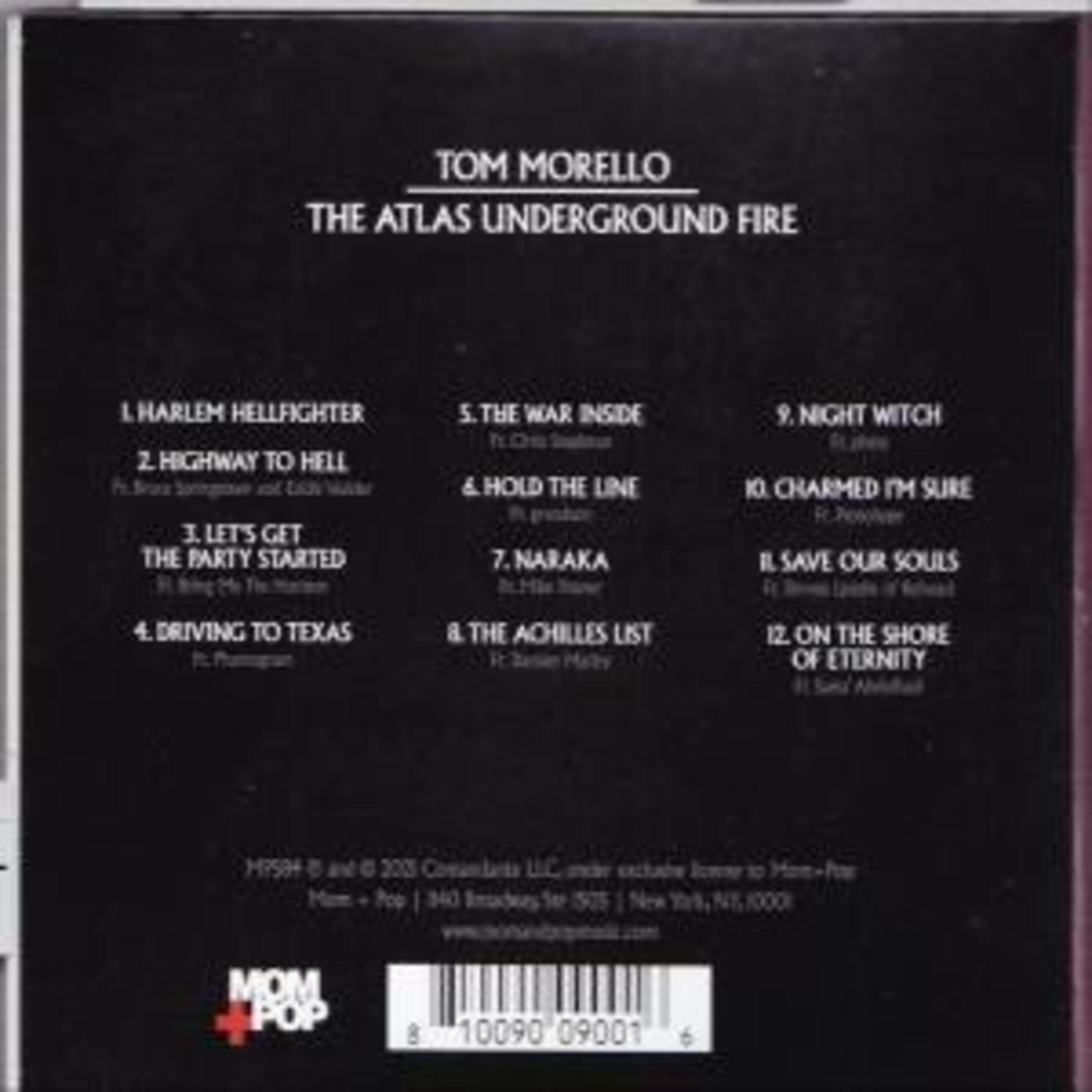 Albumcover mit Titelliste von Tom Morello: The Atlas Underground Fire. Enthält Titel und Künstlernamen.