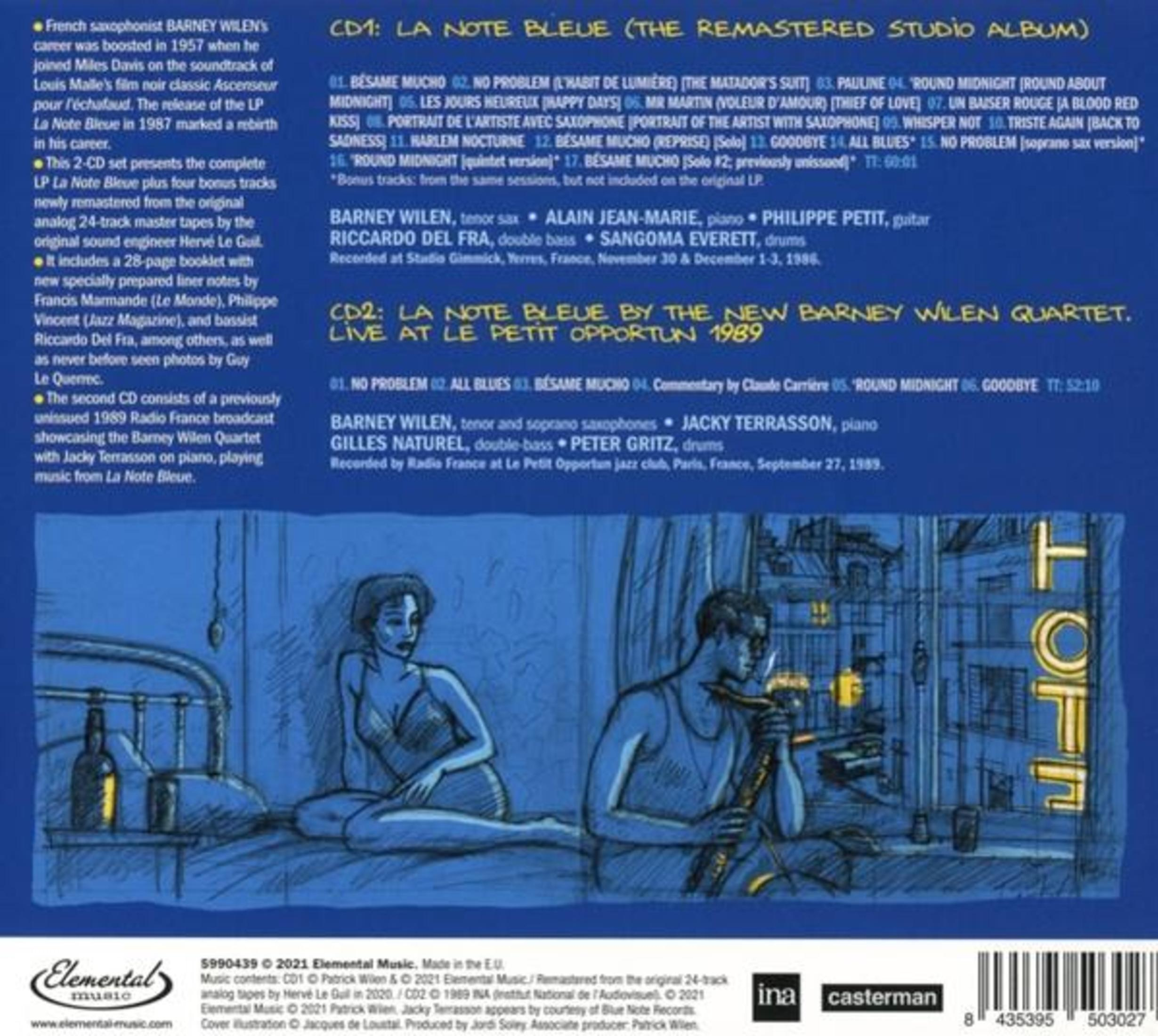 Albumcover: Blauer Hintergrund mit Text und Bildern. Zeigt Titelliste und Künstlernamen. Enthält eine Zeichnung von Personen.