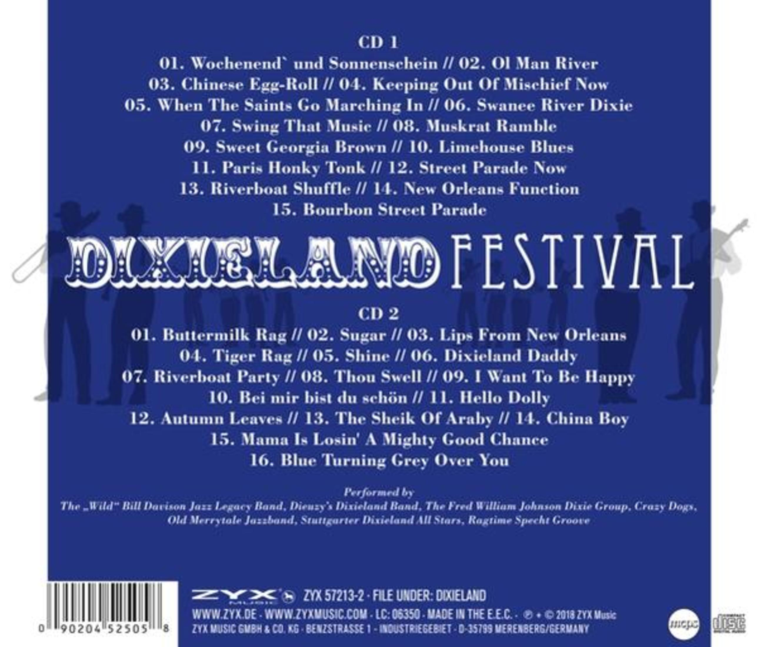 CD-Cover mit blauem Hintergrund. Titellisten: Dixieland Festival, CD 1 und CD 2 mit Interpreten.