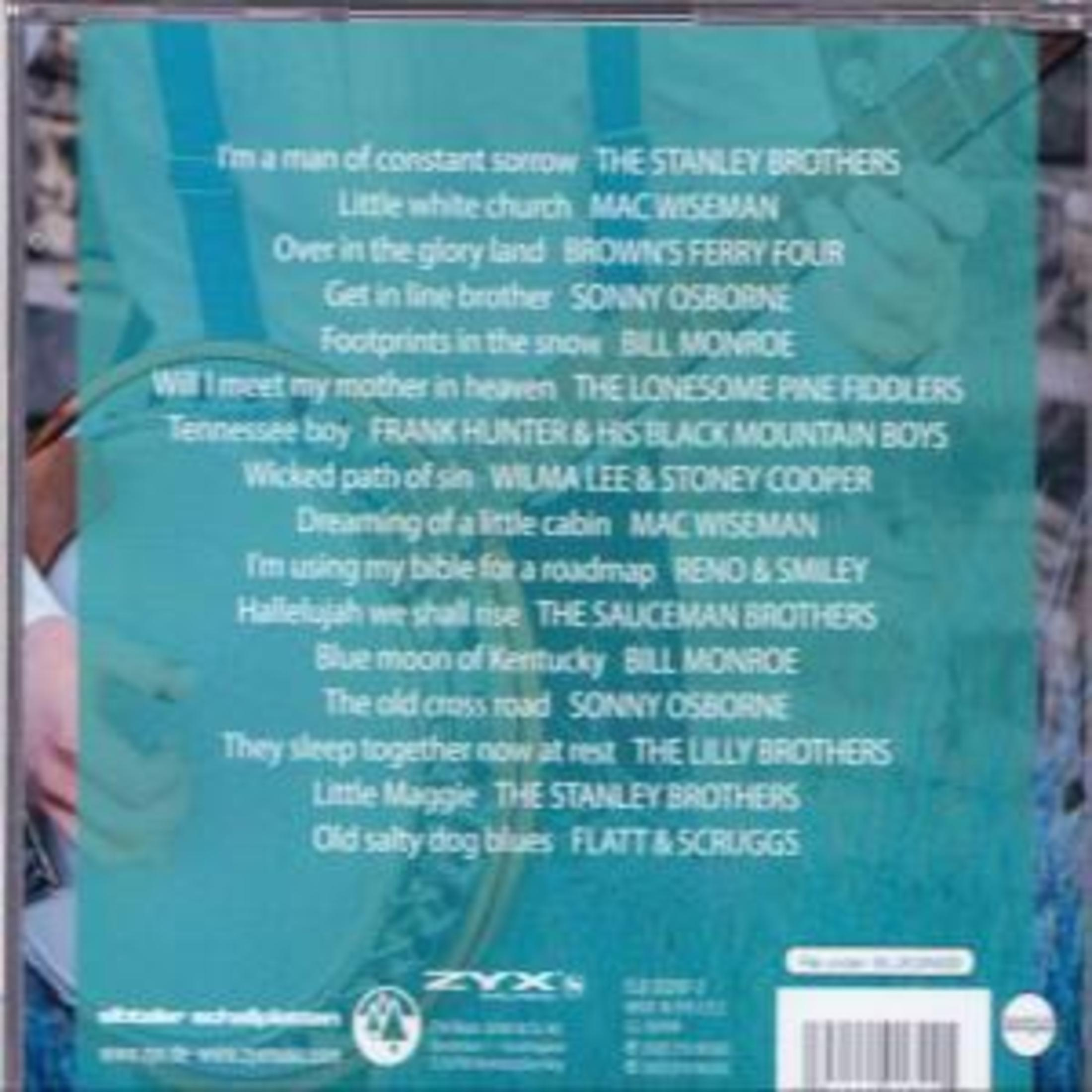 Albumcover mit einer Liste von Titeln und Künstlern in weißer Schrift auf türkisfarbenem Hintergrund. Unten befindet sich das ZYX's-Logo.