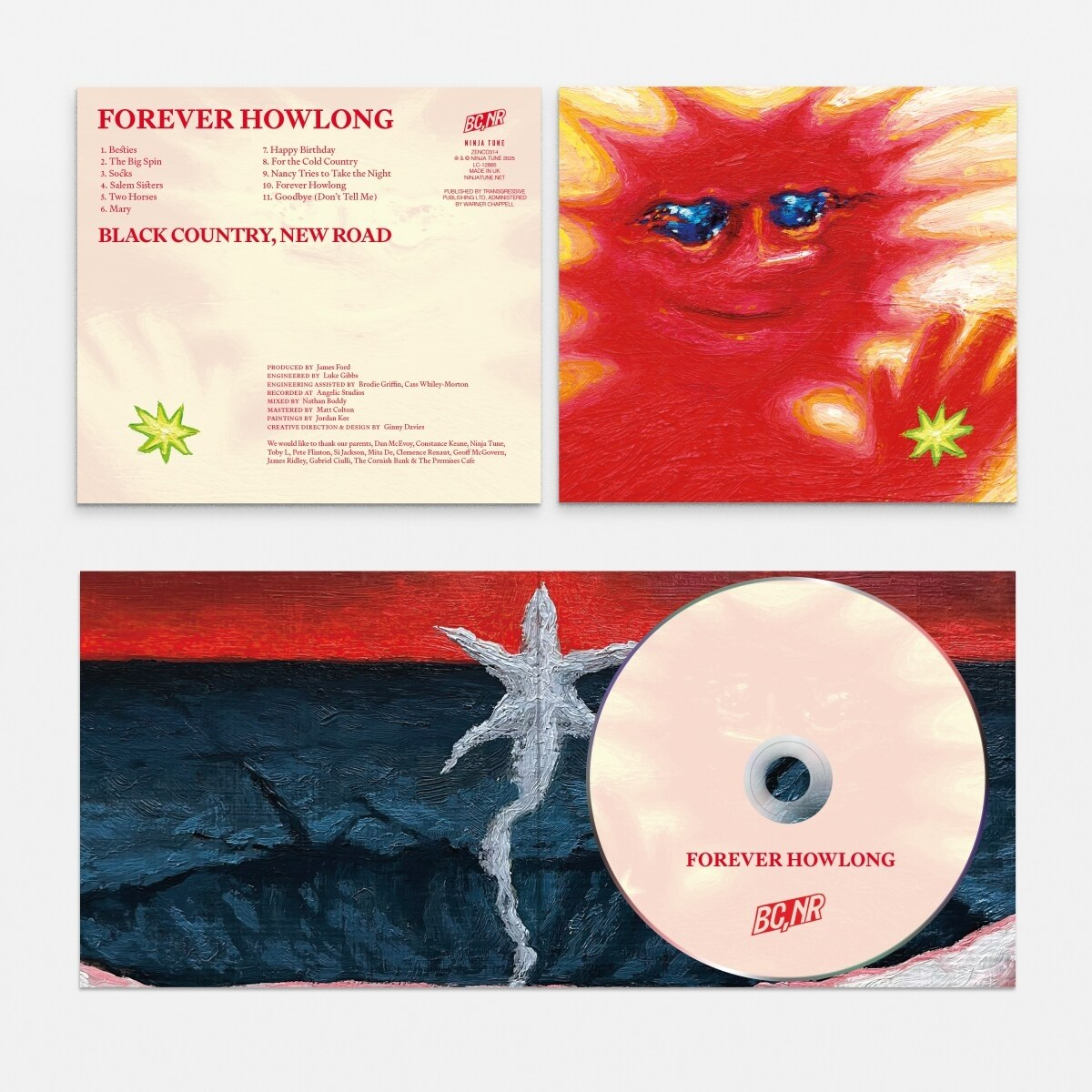 Copertina dell'album. Faccia rossa simile al sole, stella e CD. Testo: Forever Howlong, Black Country, New Road, BCNR Ninja Tune.