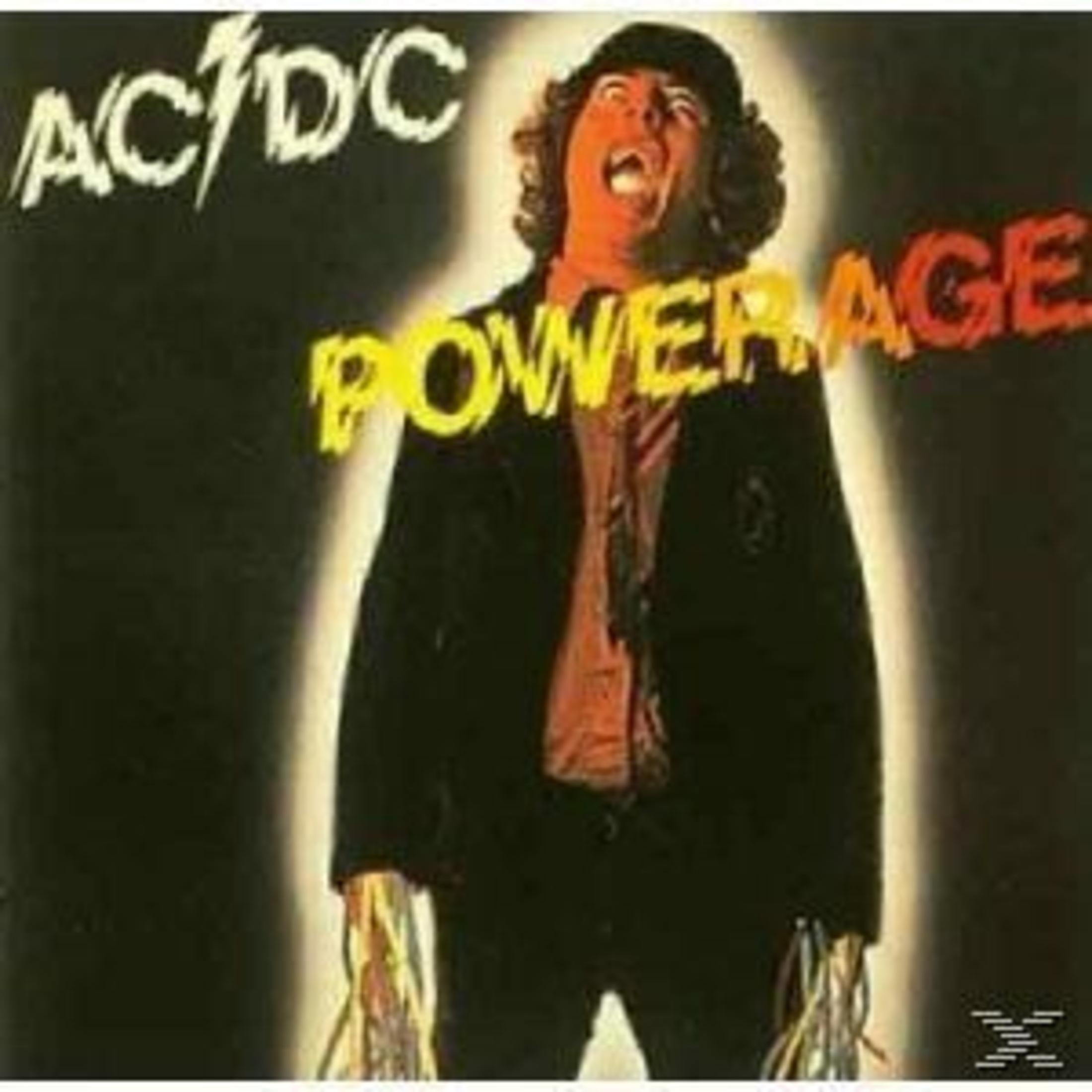 Copertina dell'album Powerage degli AC/DC. Un uomo urla con fili esposti. Il nome della band e il titolo dell'album sono visibili.