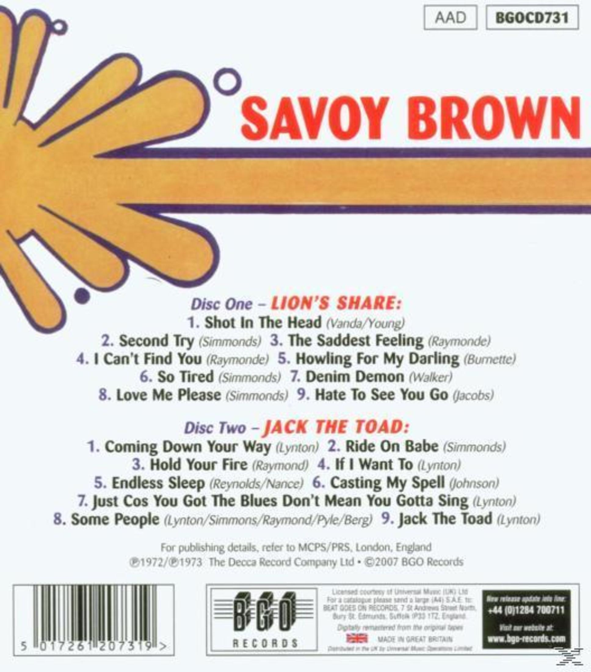 Albumcover für Savoy Brown. Enthält Albumtitel und Titellisten. Eine große gelbe Form befindet sich oben links.